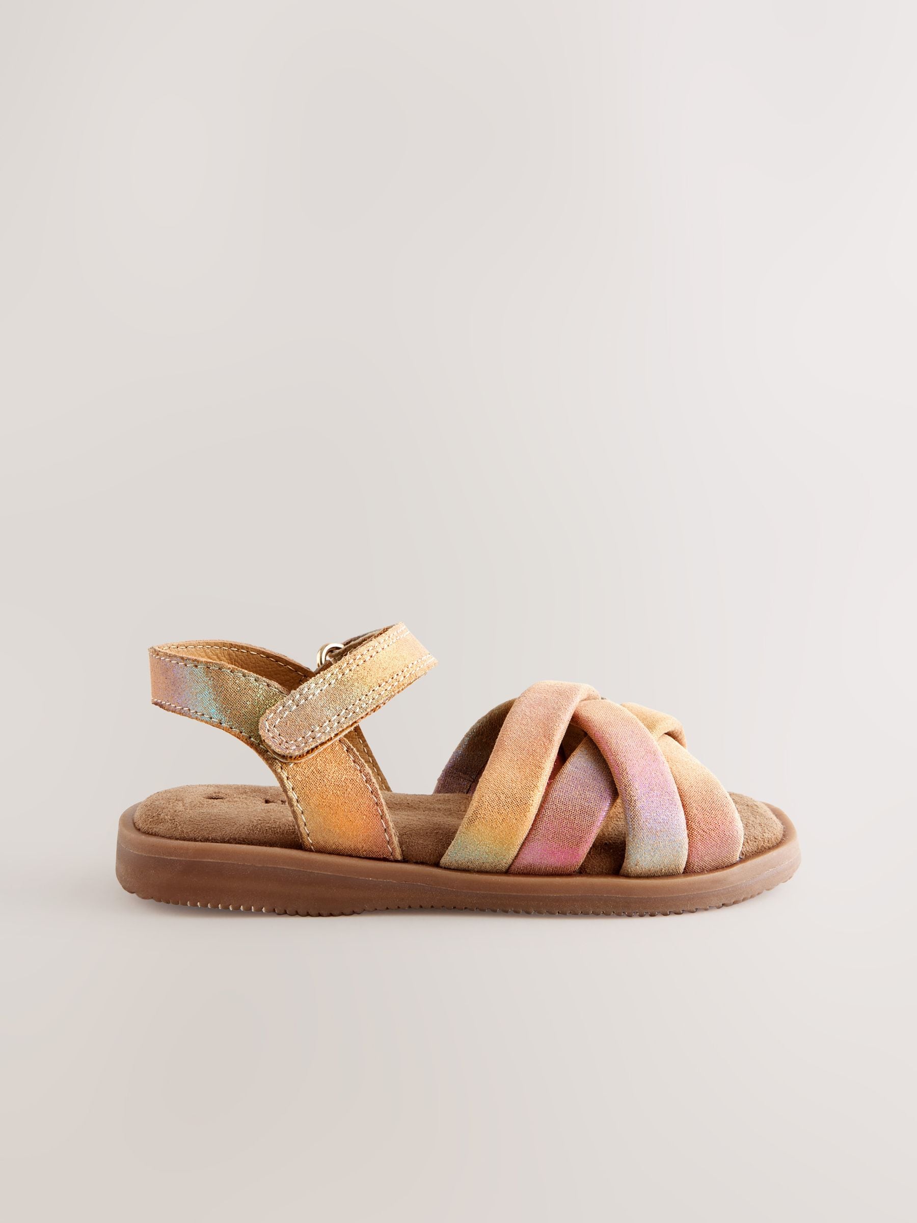 Multi Metallic Standard Fit (F) Leather Woven Sandals With Touch Fastening