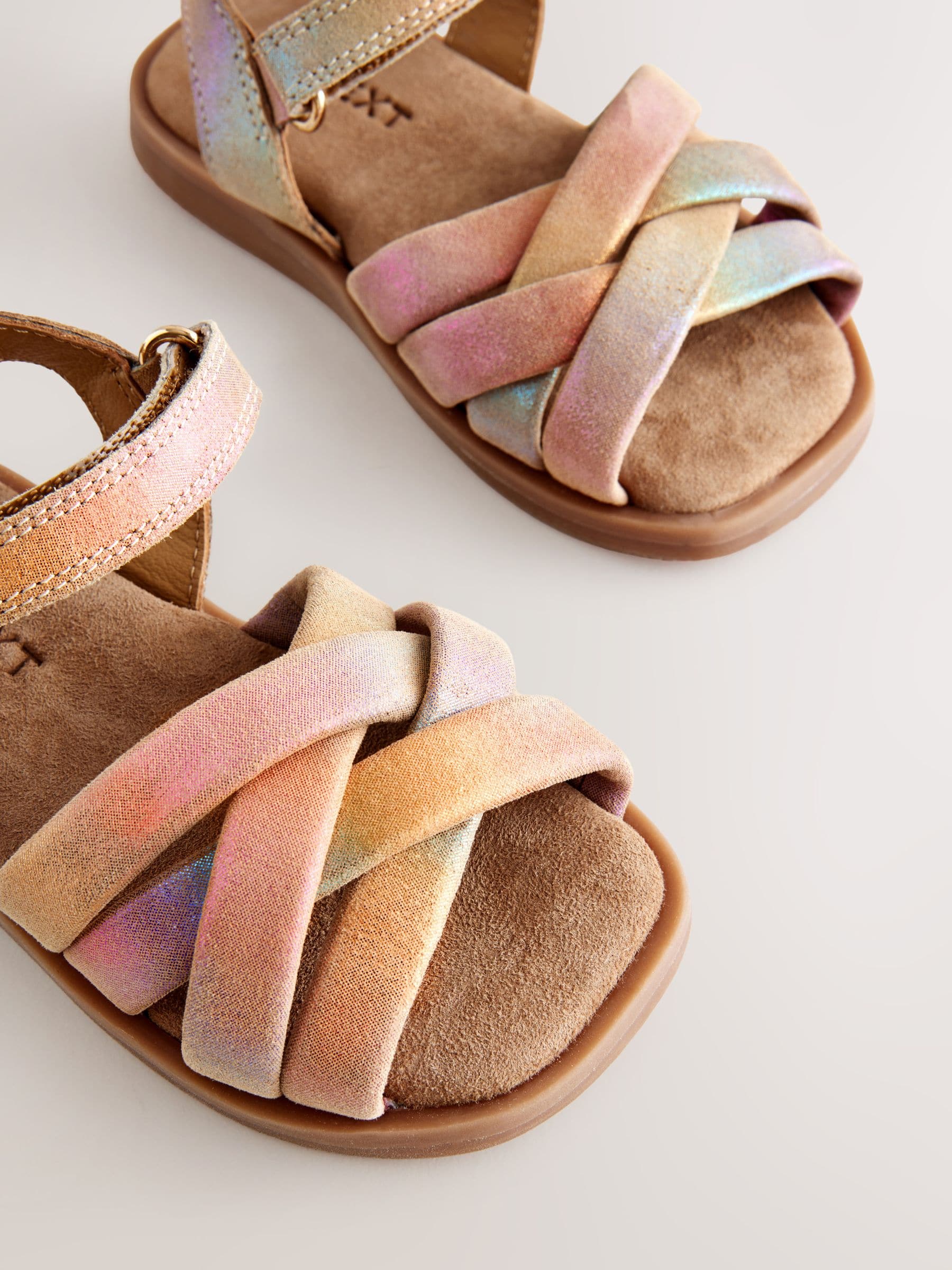 Multi Metallic Standard Fit (F) Leather Woven Sandals With Touch Fastening