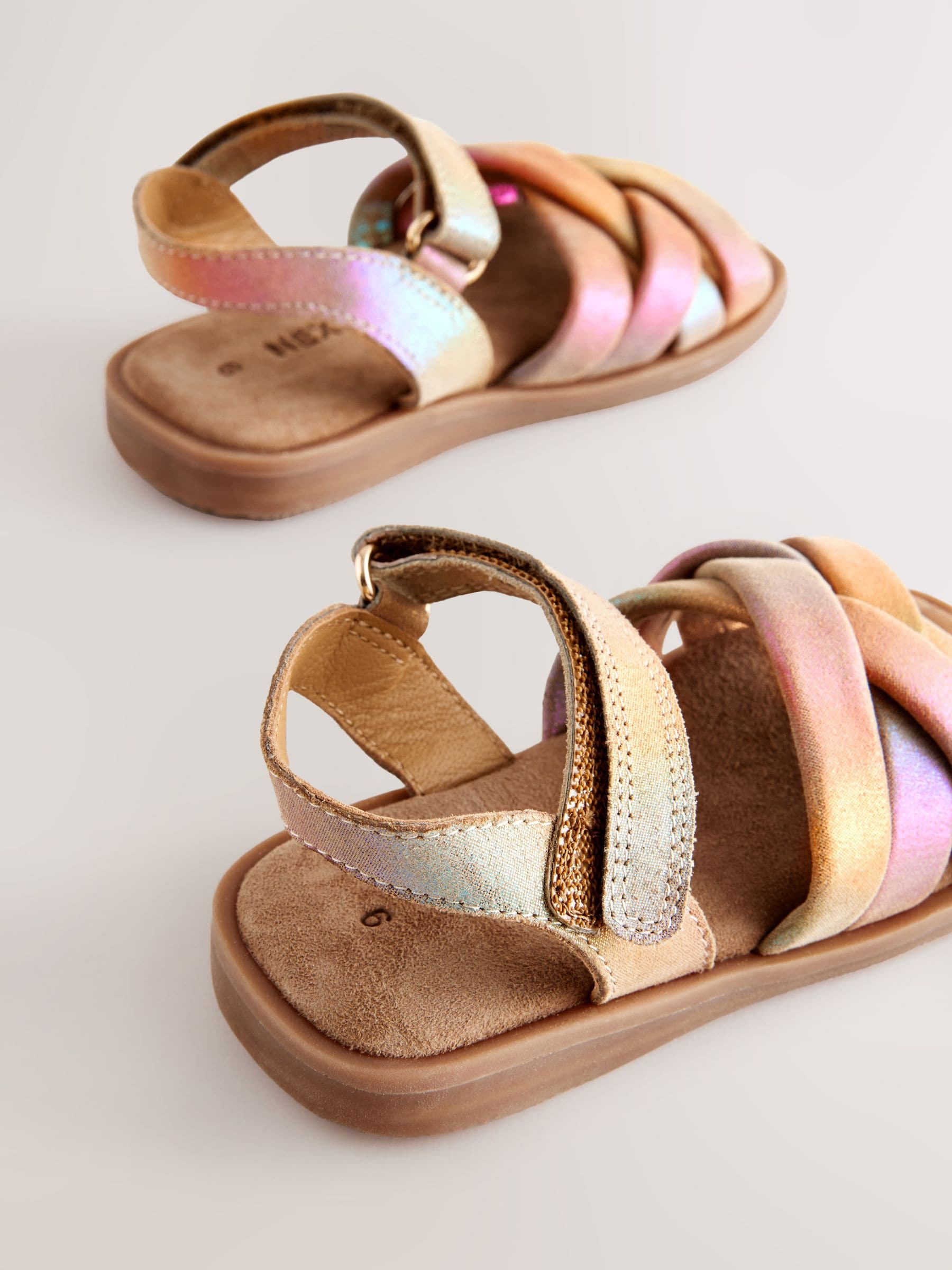 Multi Metallic Standard Fit (F) Leather Woven Sandals With Touch Fastening