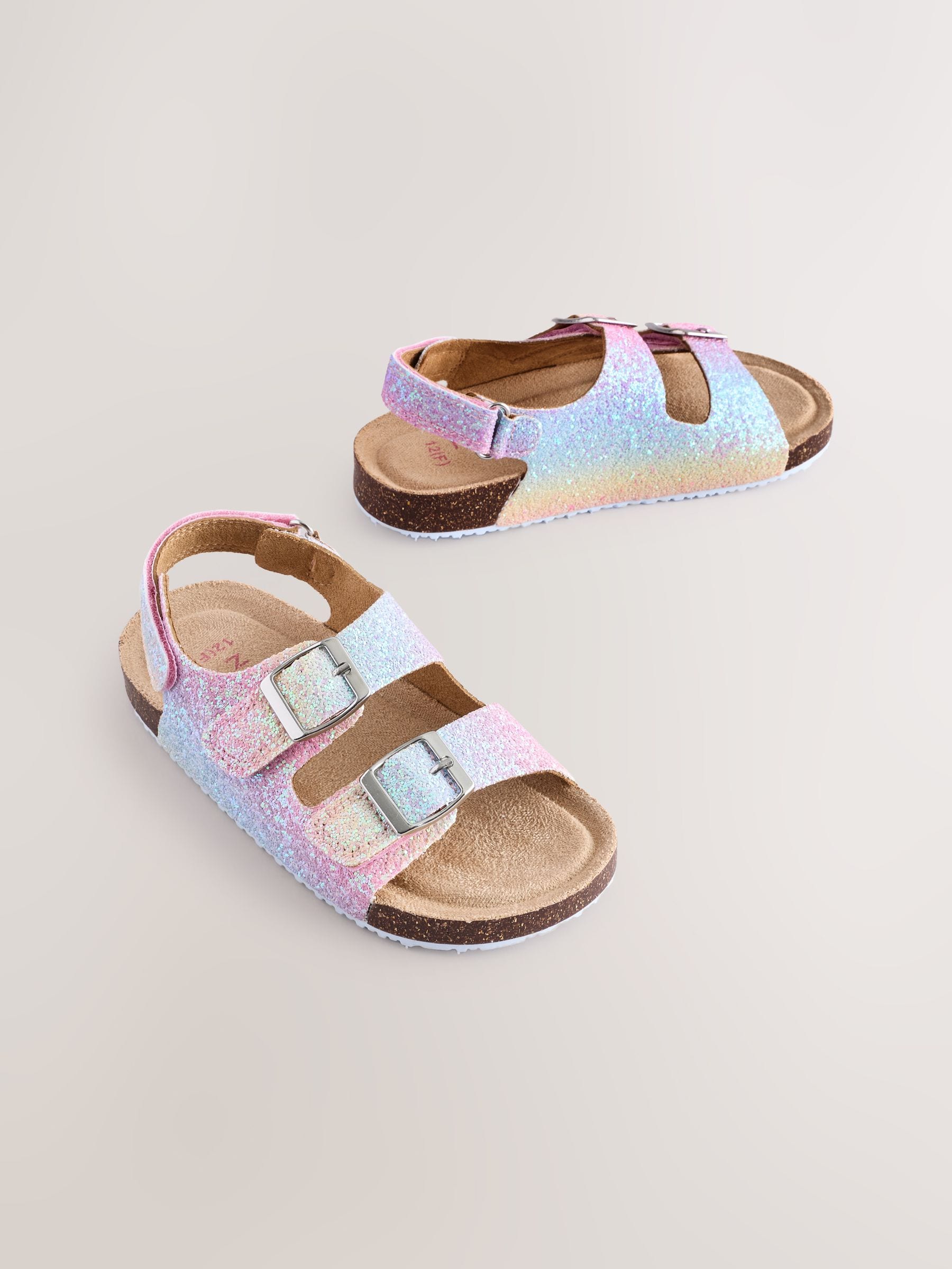 Multi Glitter Standard Fit (F) Corkbed Double Two Strap Sandals