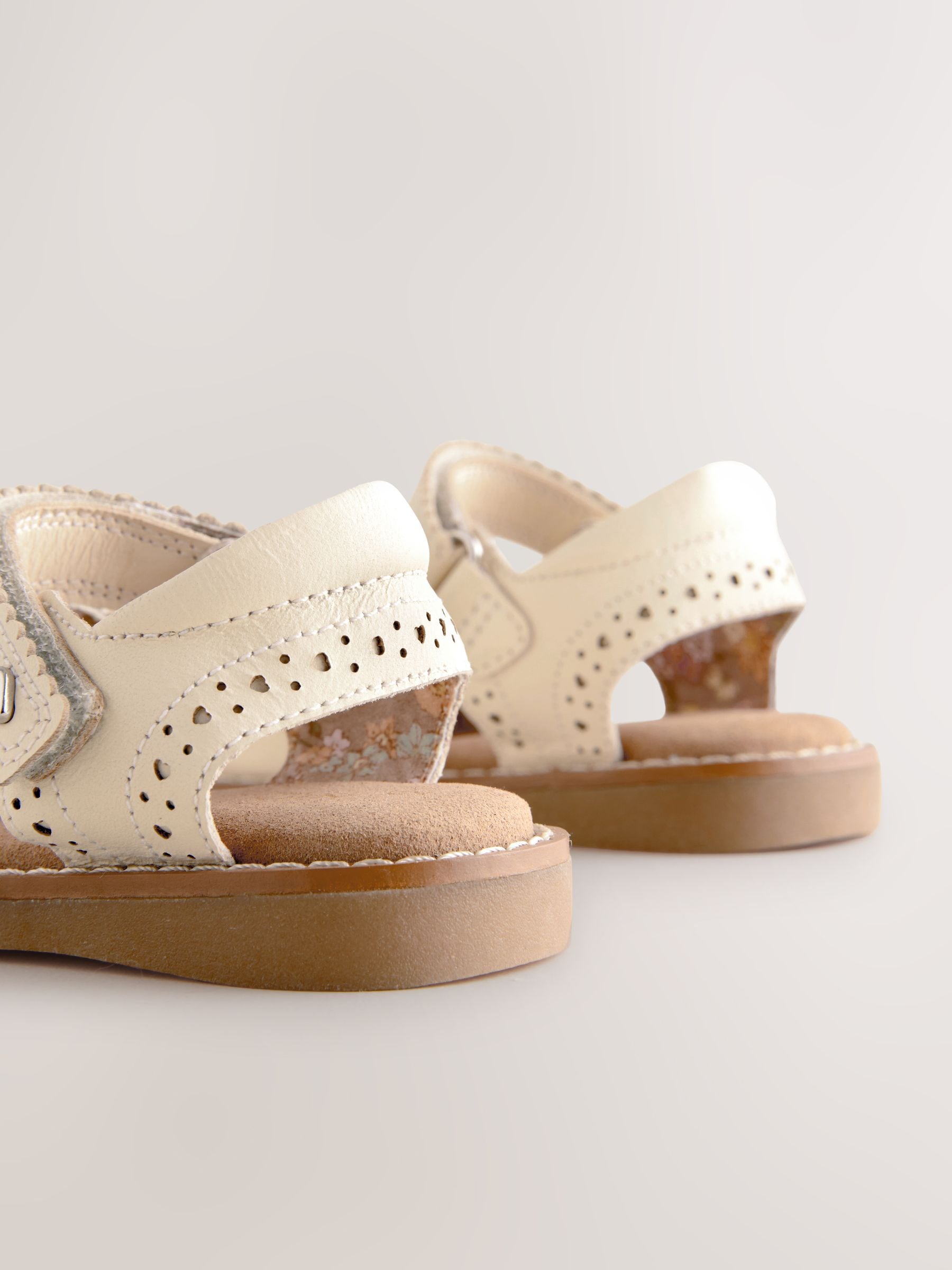 White Leather Brogue Touch Fastening Sandals