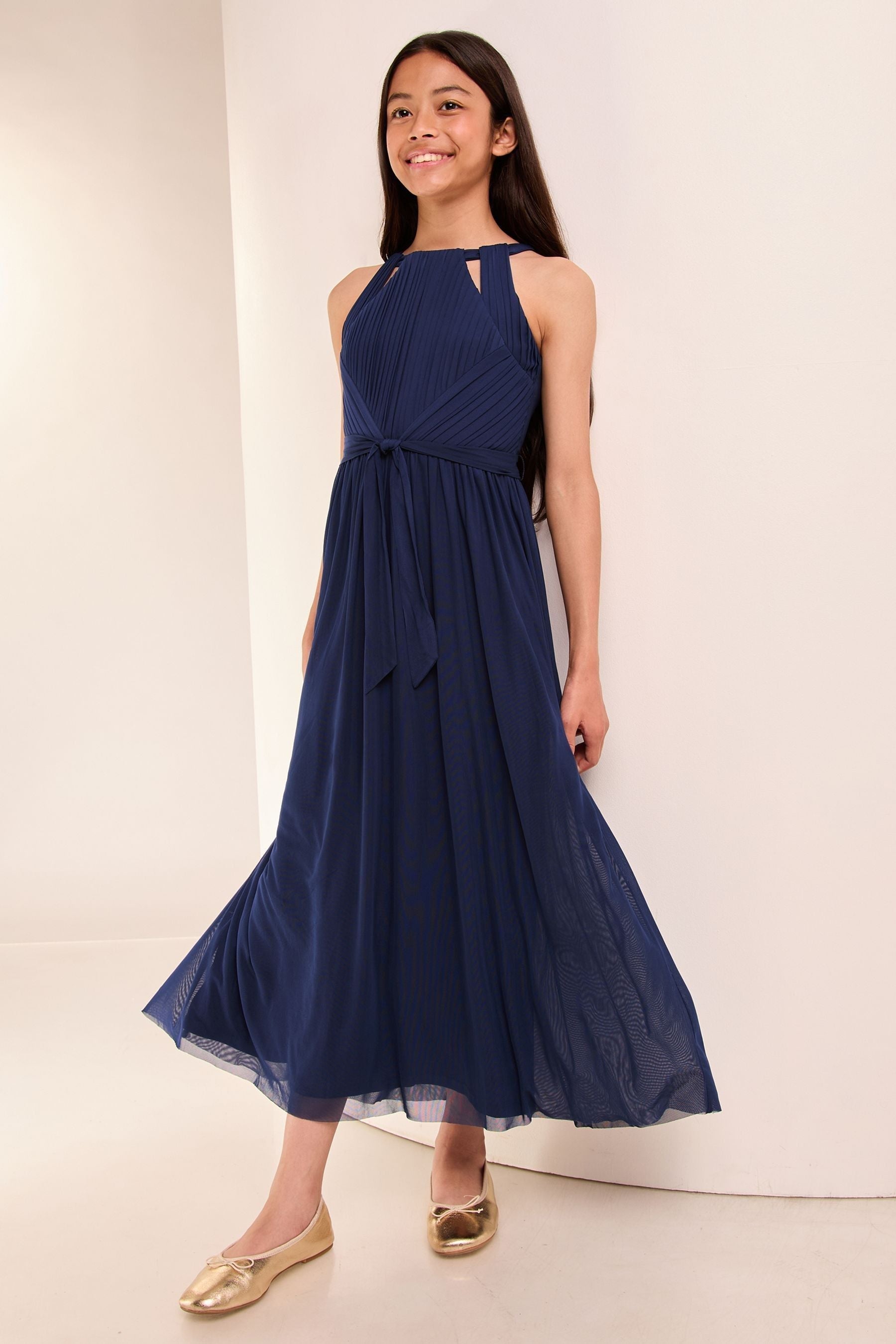 Navy Blue Cut Out Midi Occasion Dress -Teen