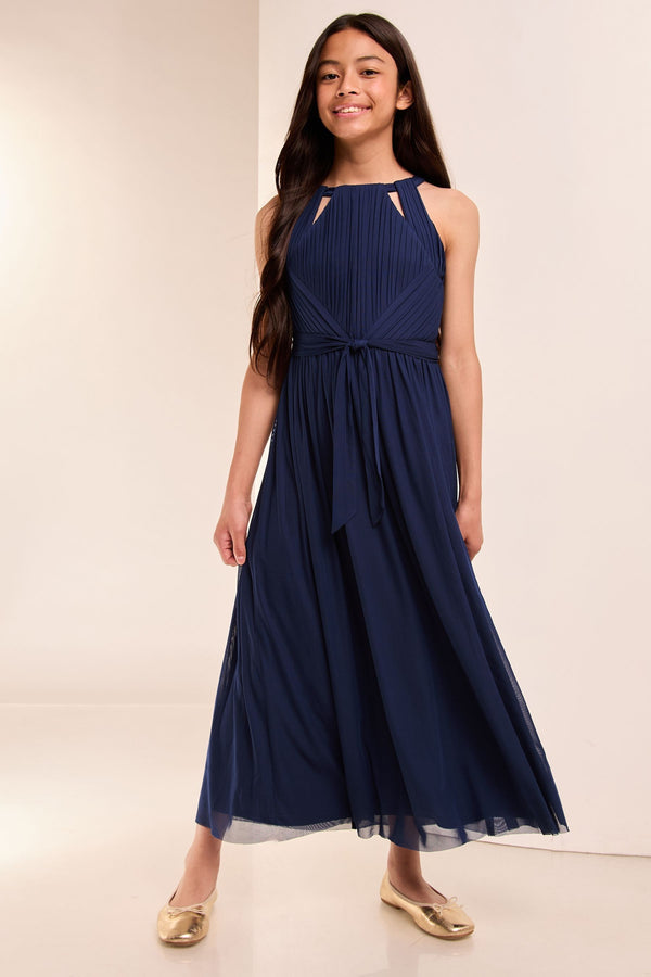 Navy Blue Cut Out Midi Occasion Dress -Teen