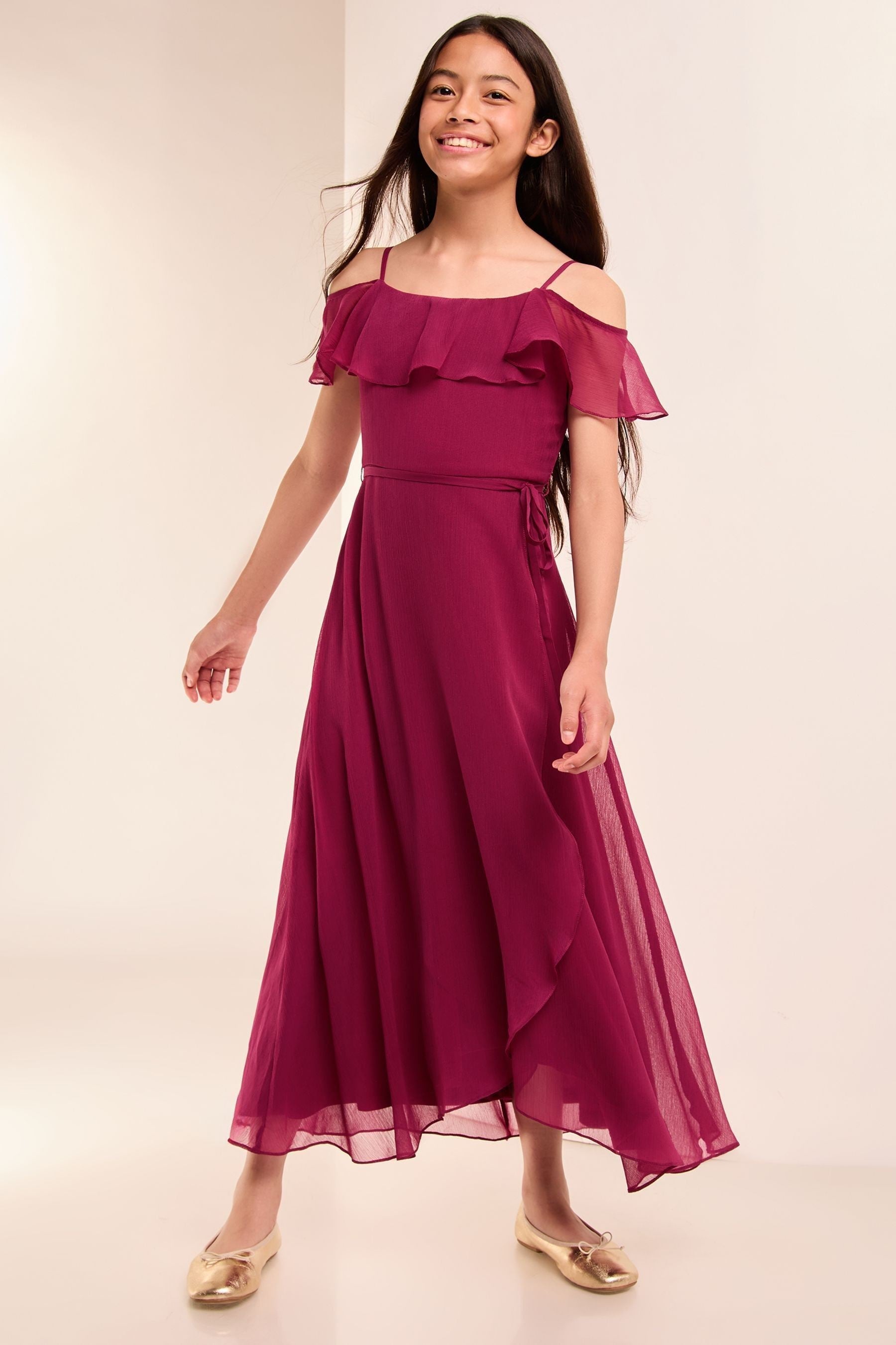 Lipsy Red Cold Shoulder Maxi Occasion Dress (10-16yrs)