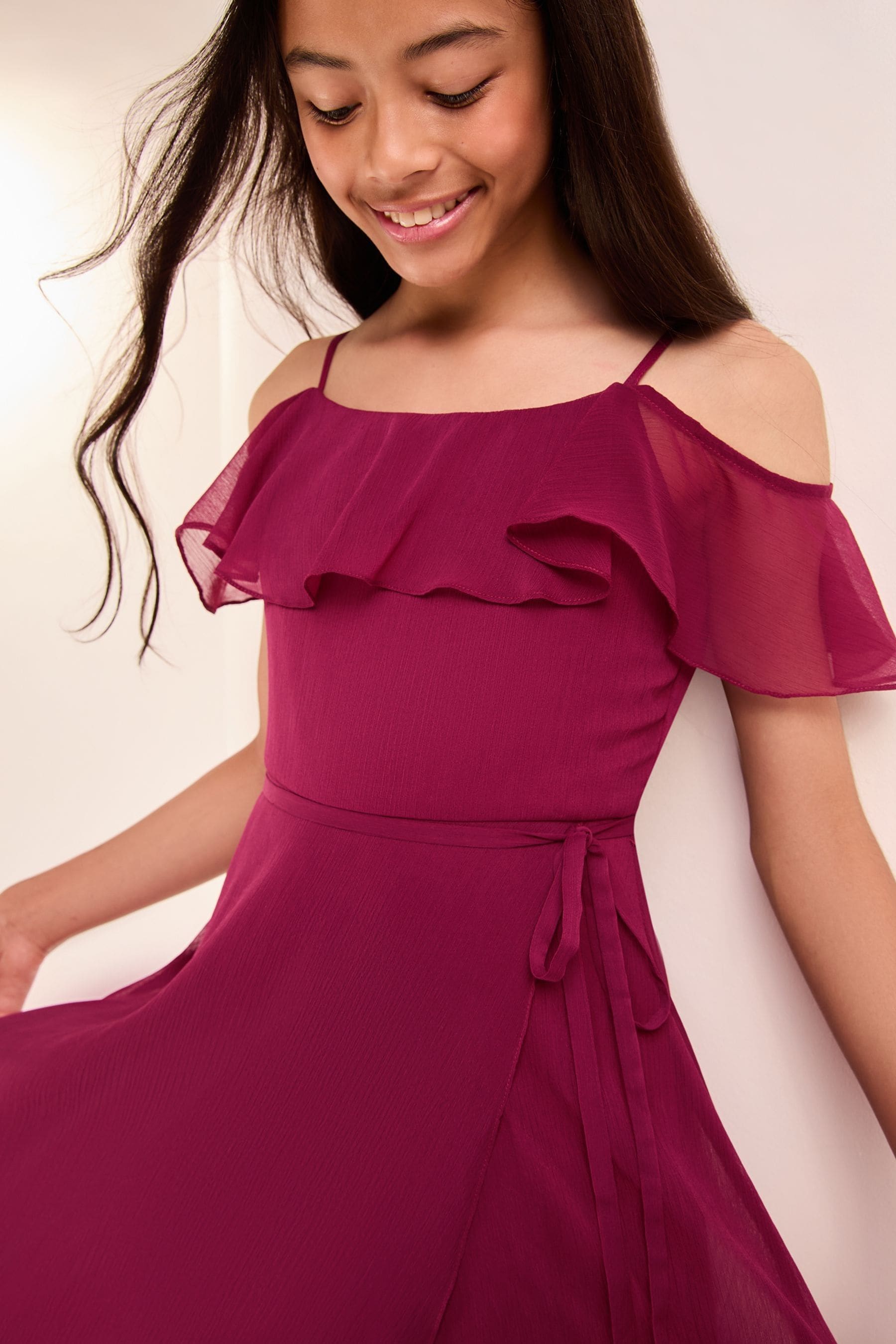 Lipsy Red Cold Shoulder Maxi Occasion Dress (10-16yrs)