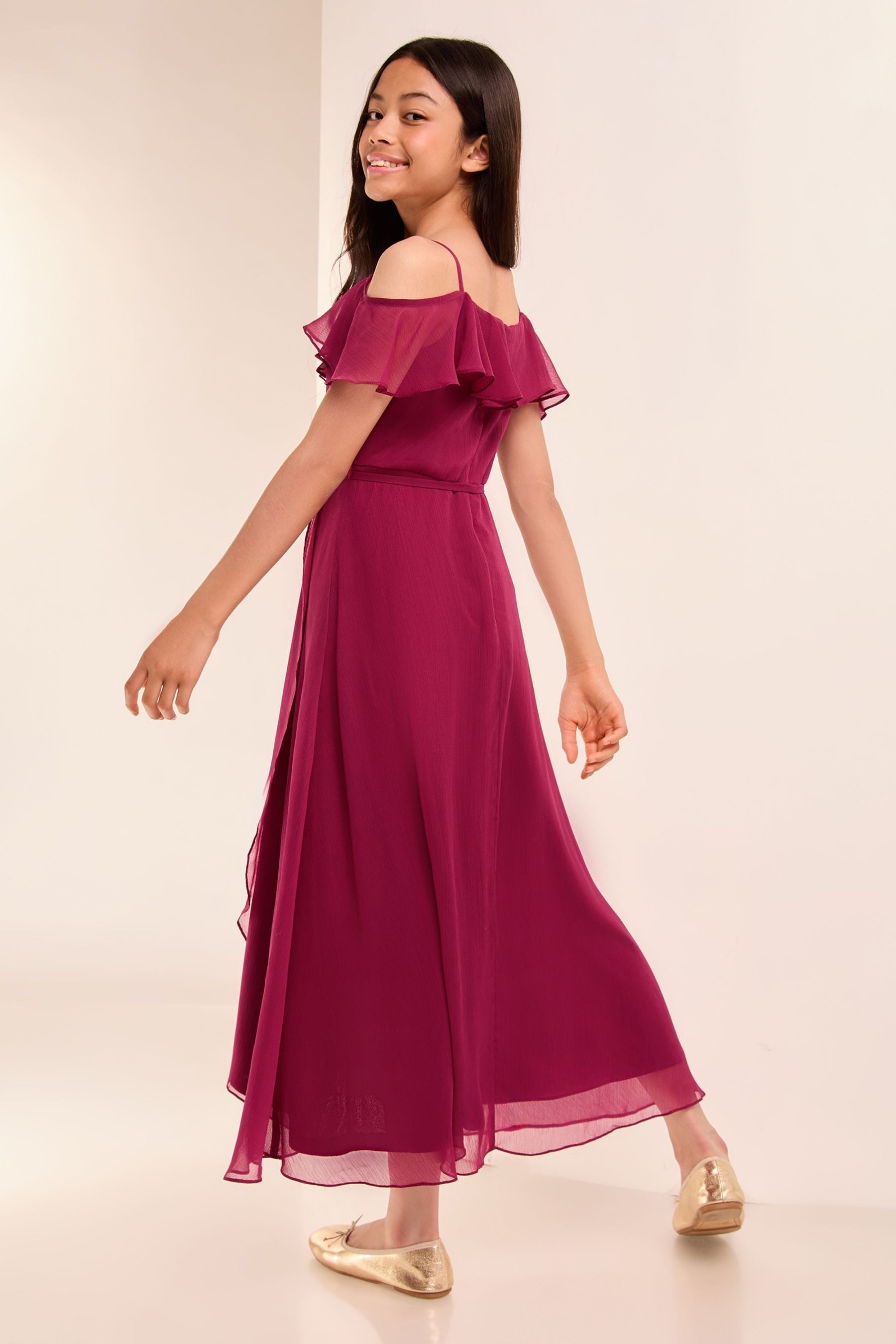 Lipsy Red Cold Shoulder Maxi Occasion Dress (10-16yrs)