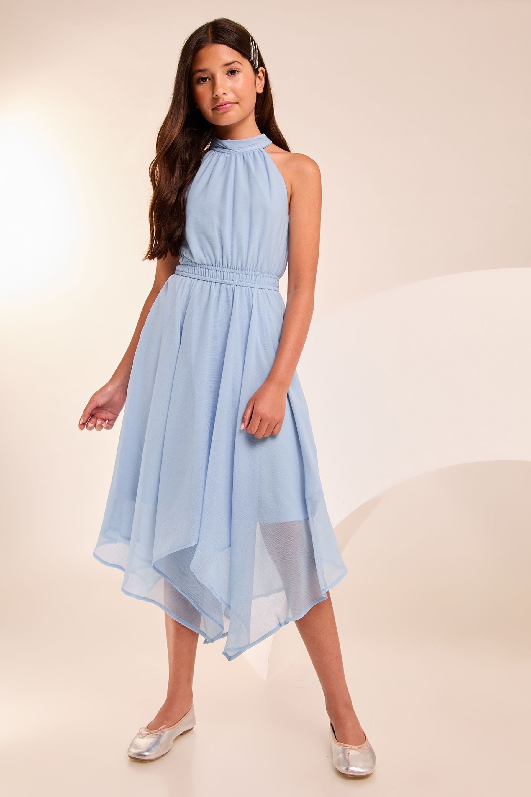 Lipsy Light Blue Hanky Hem Halter Occasion Dress (7-16yrs)