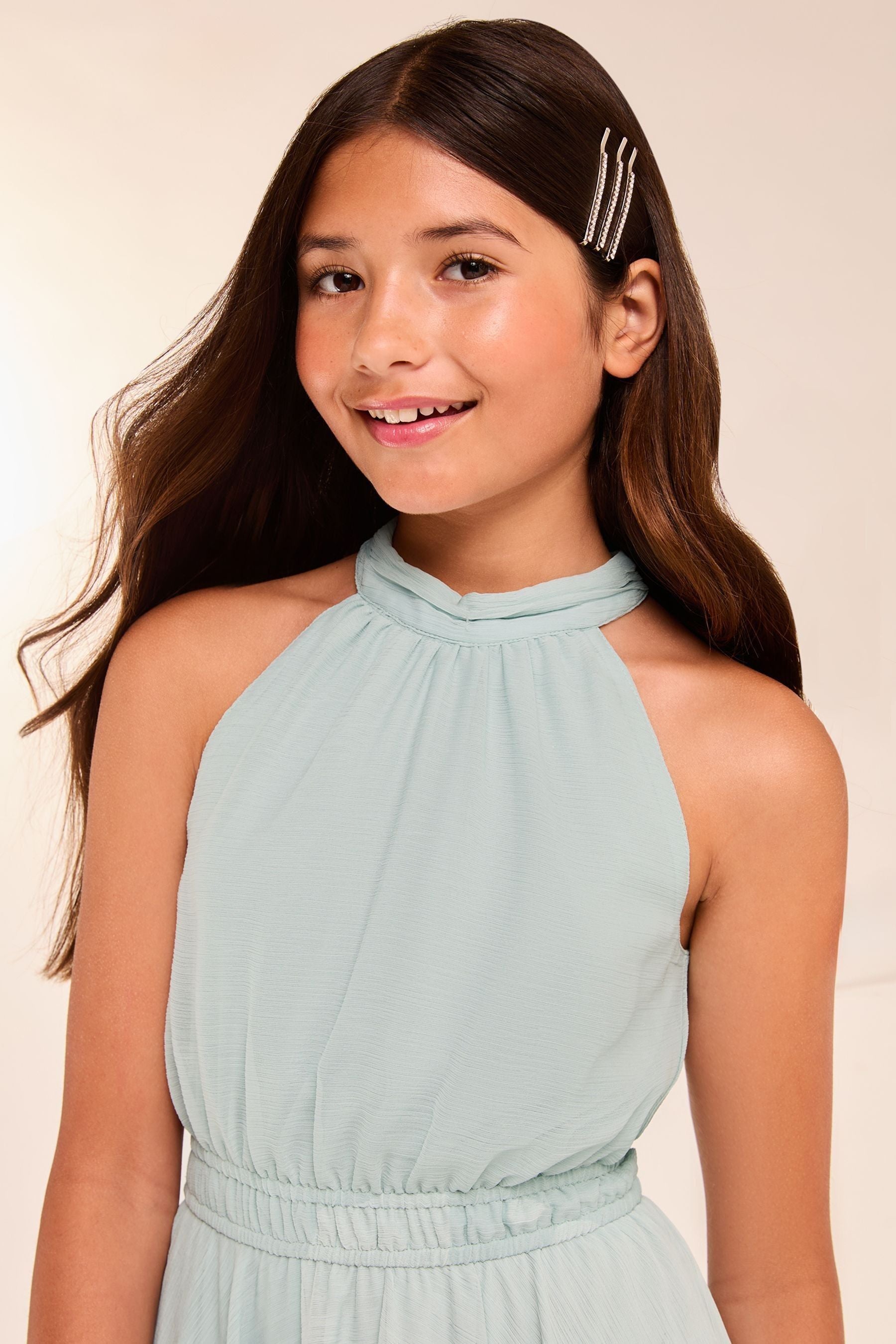 Lipsy Sage Green Hanky Hem Halter Occasion Dress (7-16yrs)