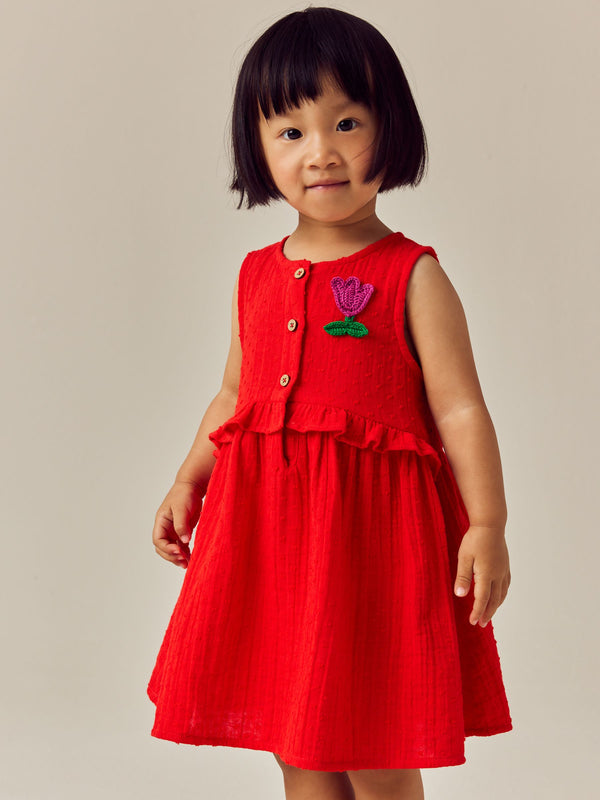 Red Sleeveless Peplum 100% Cotton Dress (3mths-8yrs)