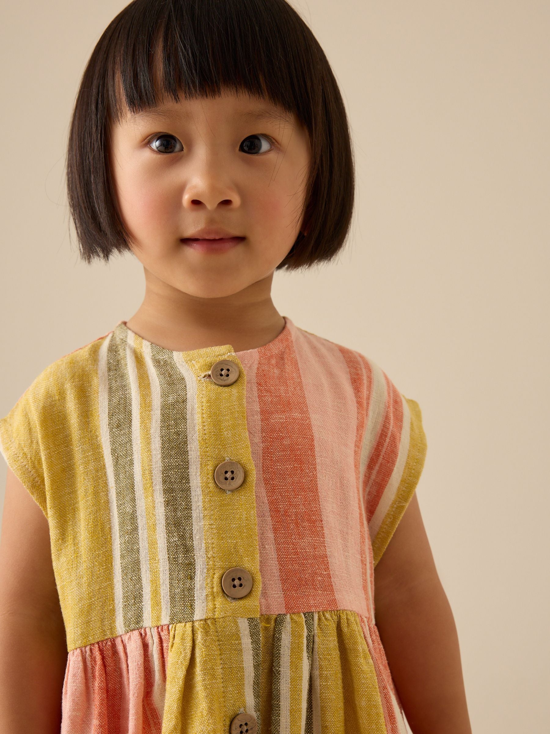 Rust/Pink Stripe 100% Cotton Button Through Dress (3mths-10yrs)