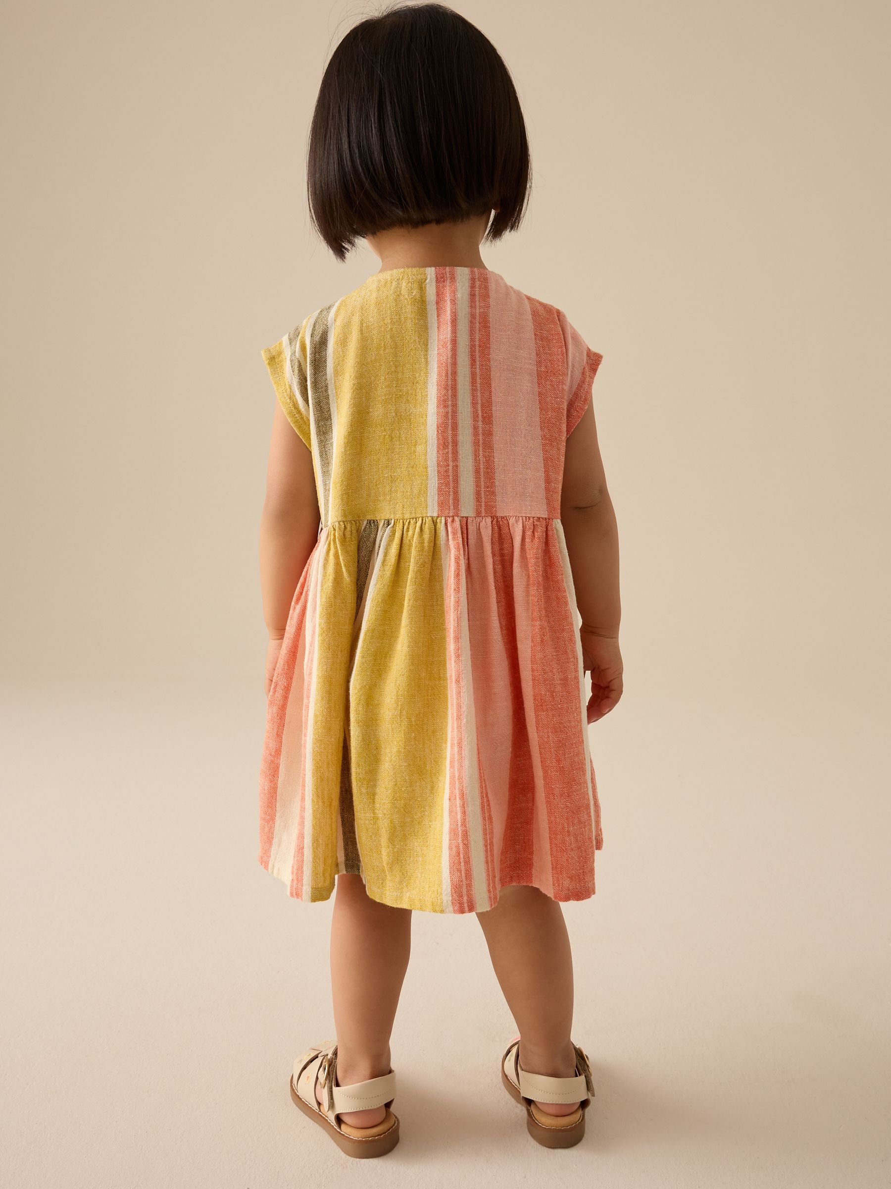 Rust/Pink Stripe 100% Cotton Button Through Dress (3mths-10yrs)