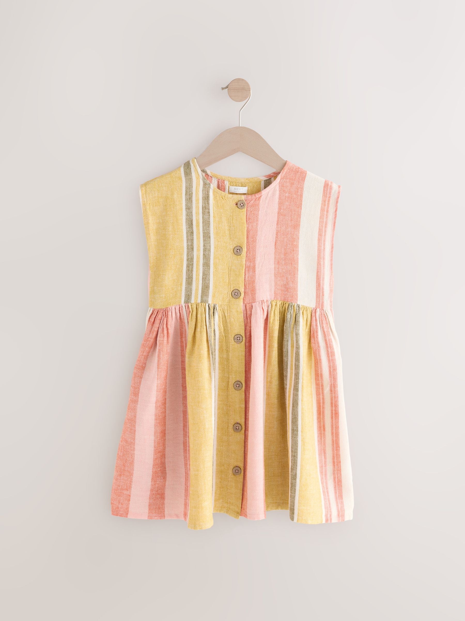 Rust/Pink Stripe Button Through 100% Cotton Dress (3mths-10yrs)