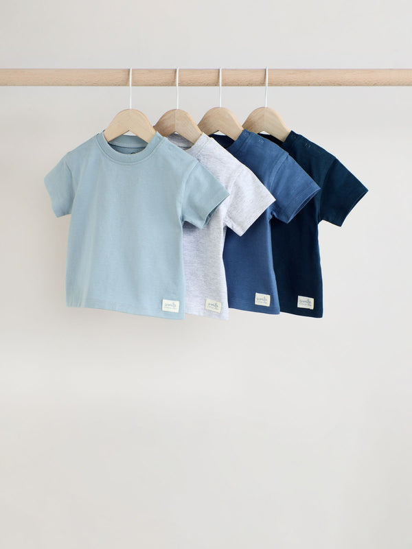 Blue Baby Short Sleeve 100% Organic Cotton T-Shirts 4 Pack