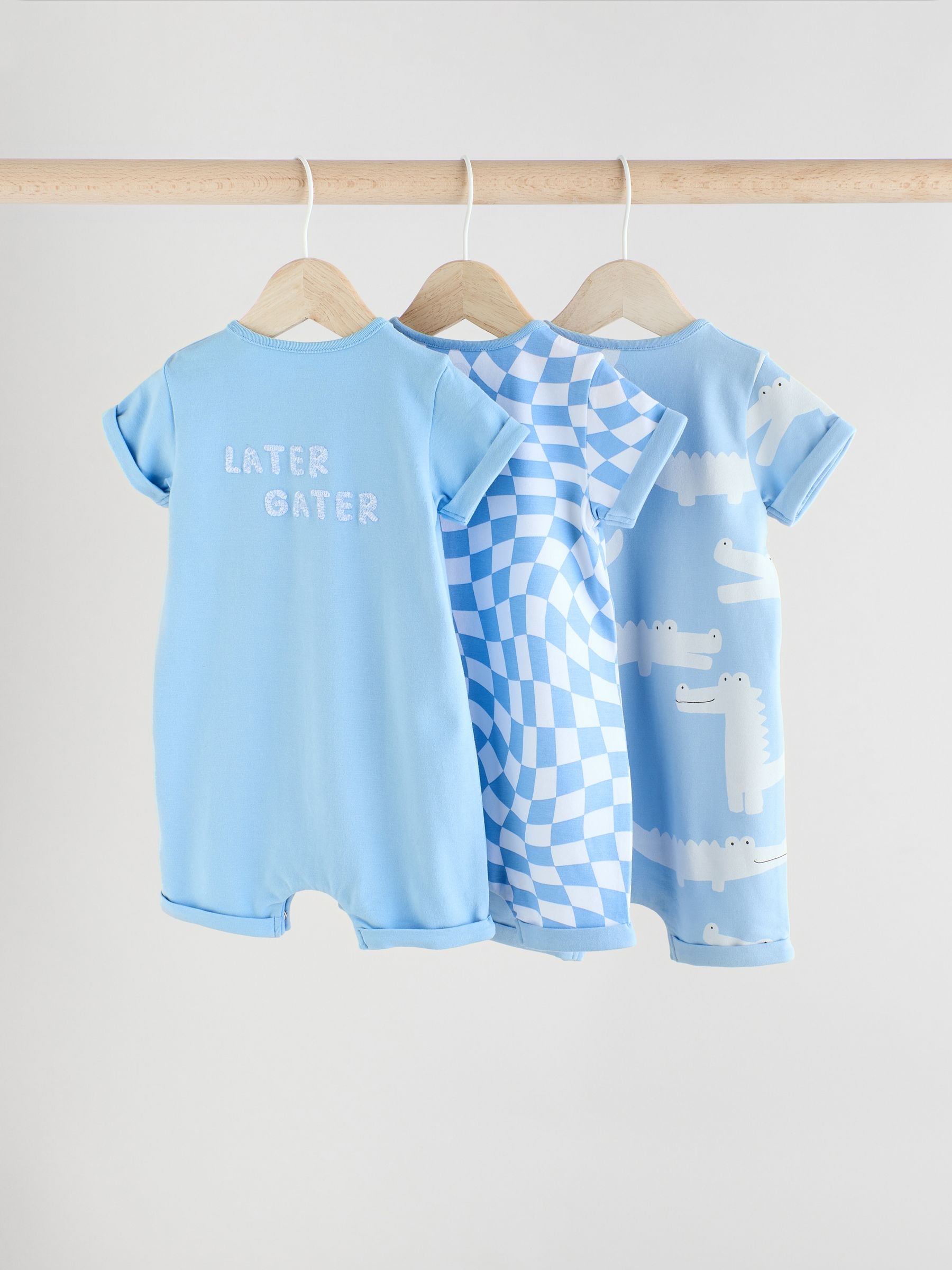 Blue/White Baby 100% Cotton Rompers 3 Pack