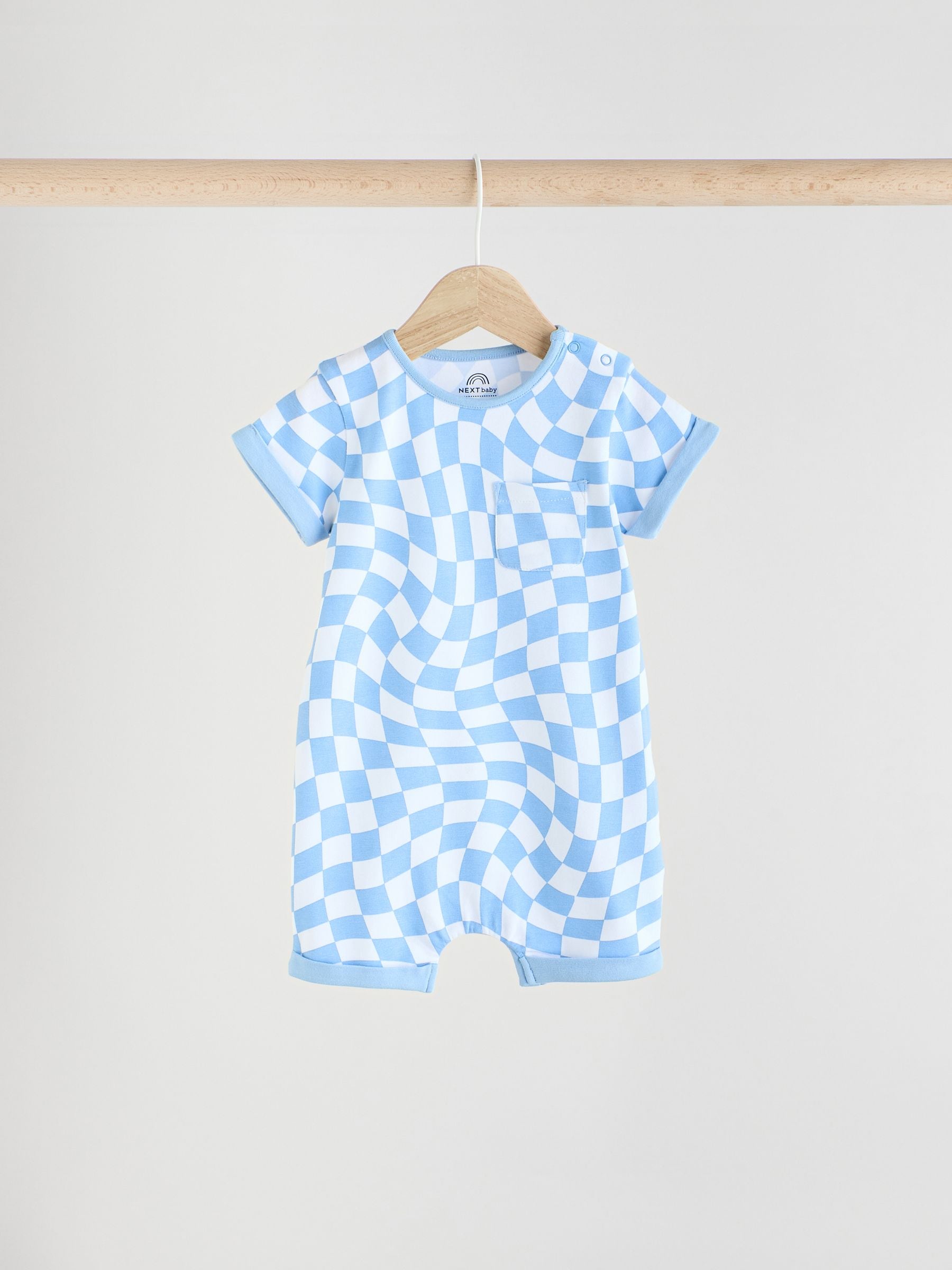 Blue/White Baby 100% Cotton Rompers 3 Pack