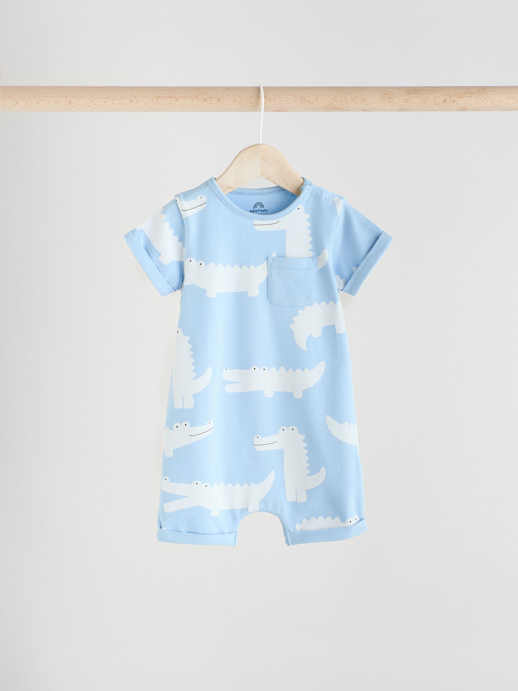 Blue/White Baby 100% Cotton Rompers 3 Pack