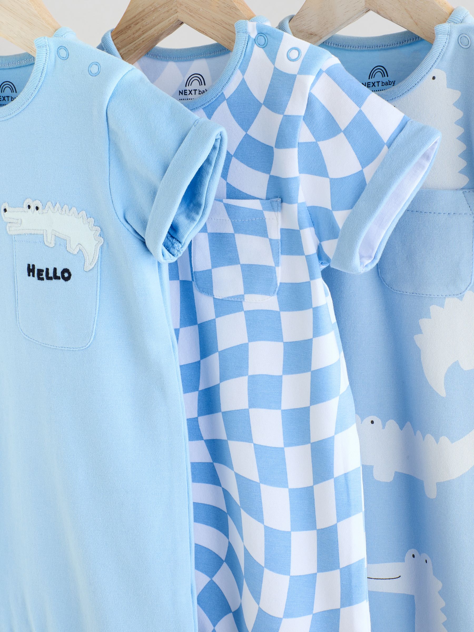 Blue/White Baby 100% Cotton Rompers 3 Pack