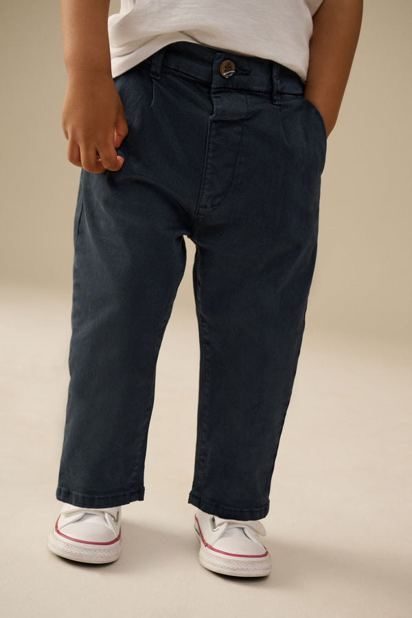 Navy Pleat Front Stretch Chino Trousers (3mths-7yrs)