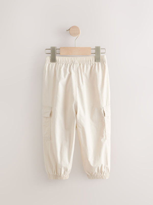 Neutral 100% Cotton Baggy Cargo Trousers with Toggle Waist (3mths-7yrs)