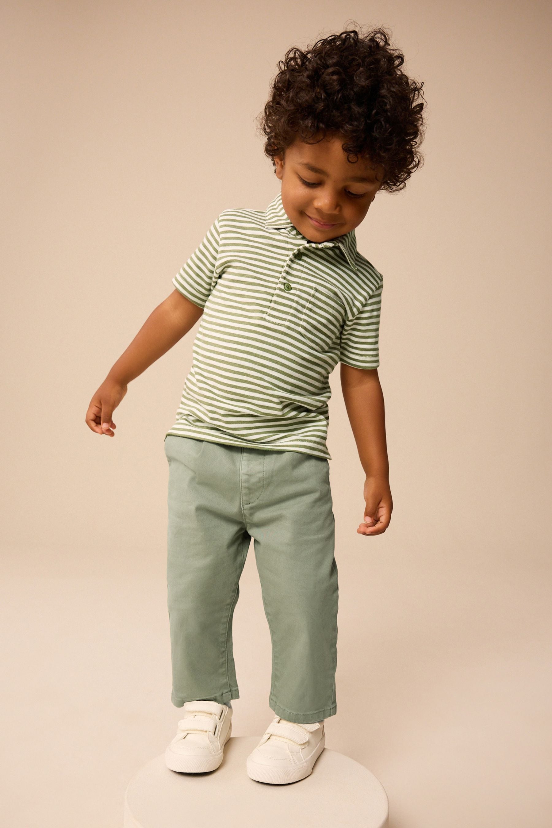 Sage Green Pleat Front Stretch Chino Trousers (3mths-7yrs)