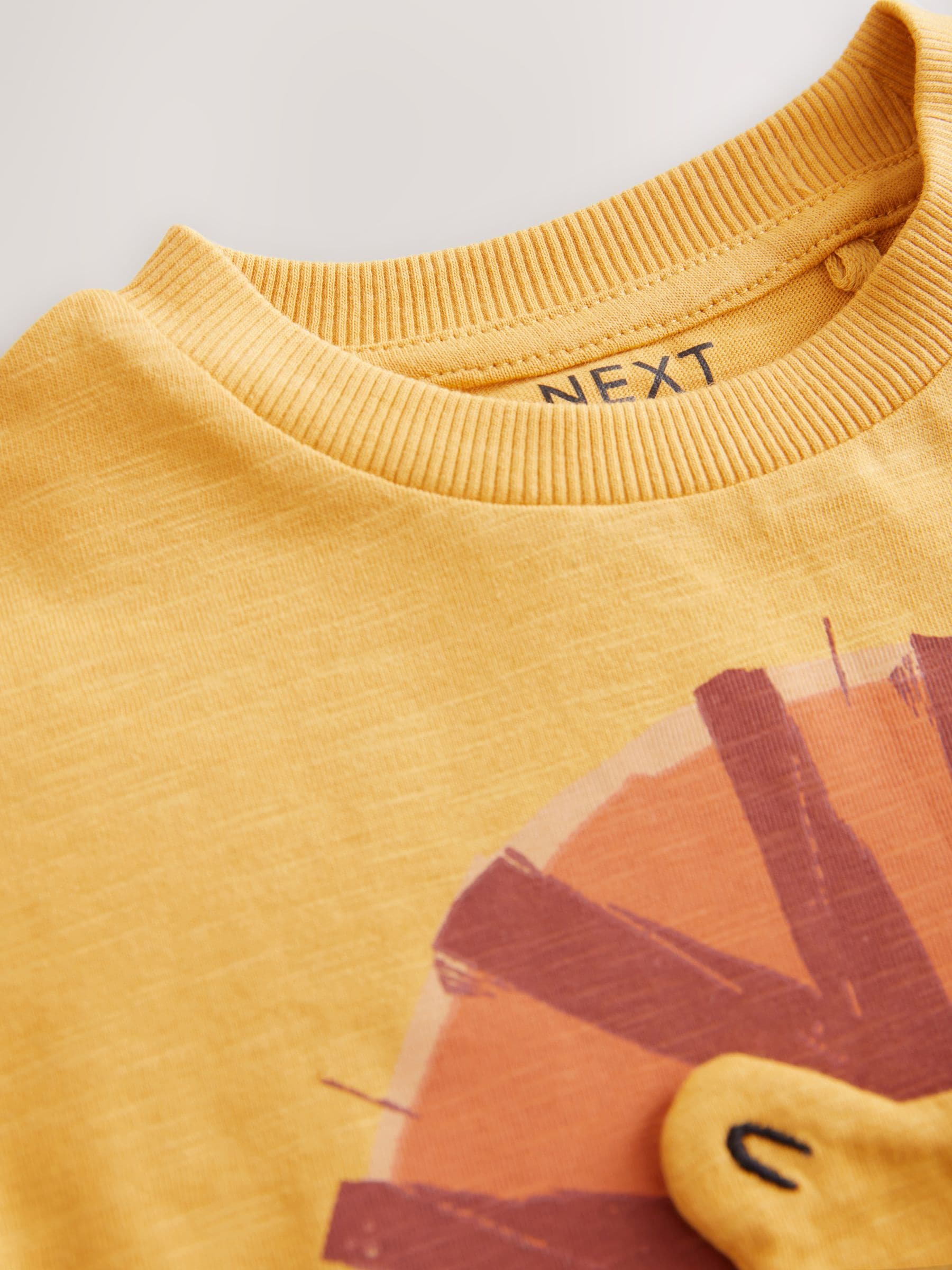 Mustard Yellow 100% Cotton Short Sleeve Interactive Appliqué T-Shirt (3mths-7yrs)