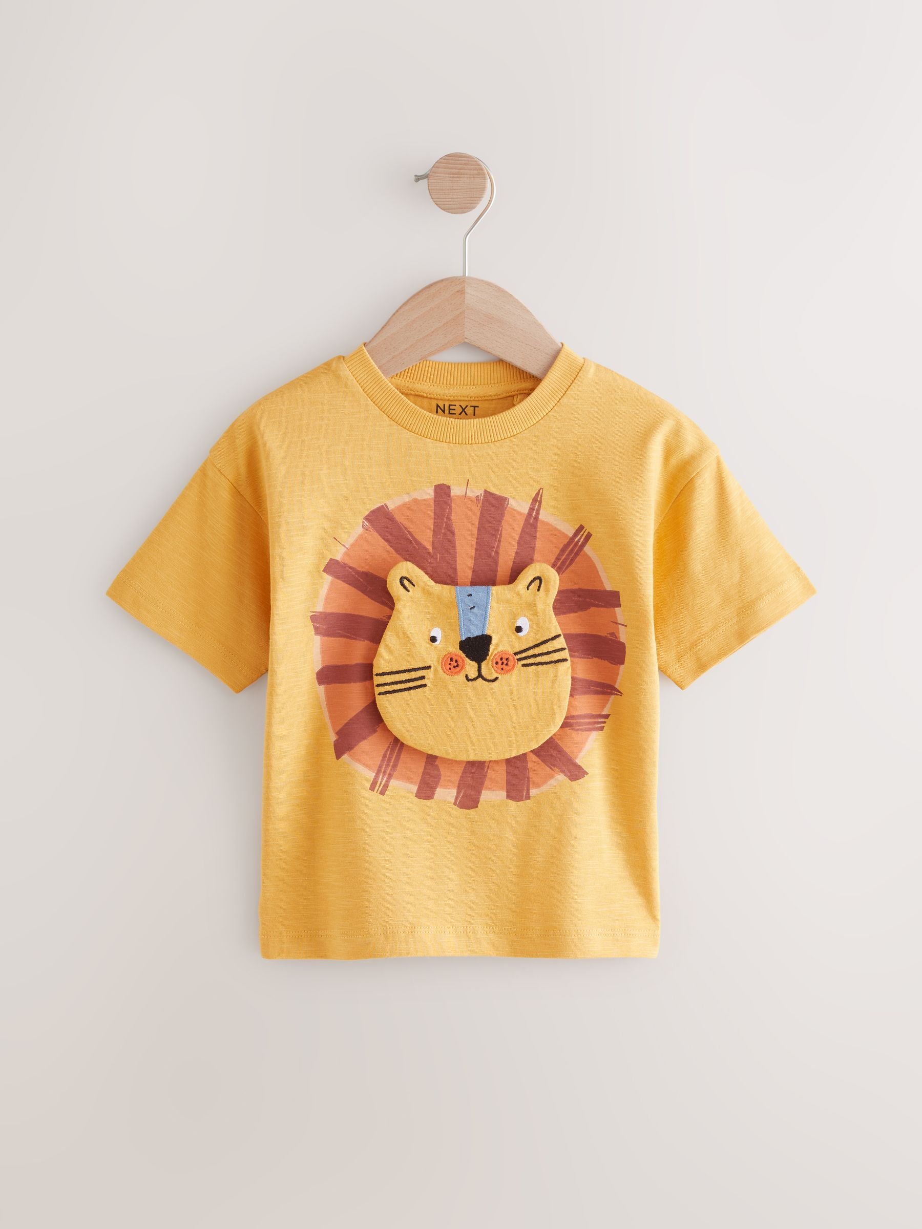 Mustard Yellow 100% Cotton Short Sleeve Interactive Appliqué T-Shirt (3mths-7yrs)