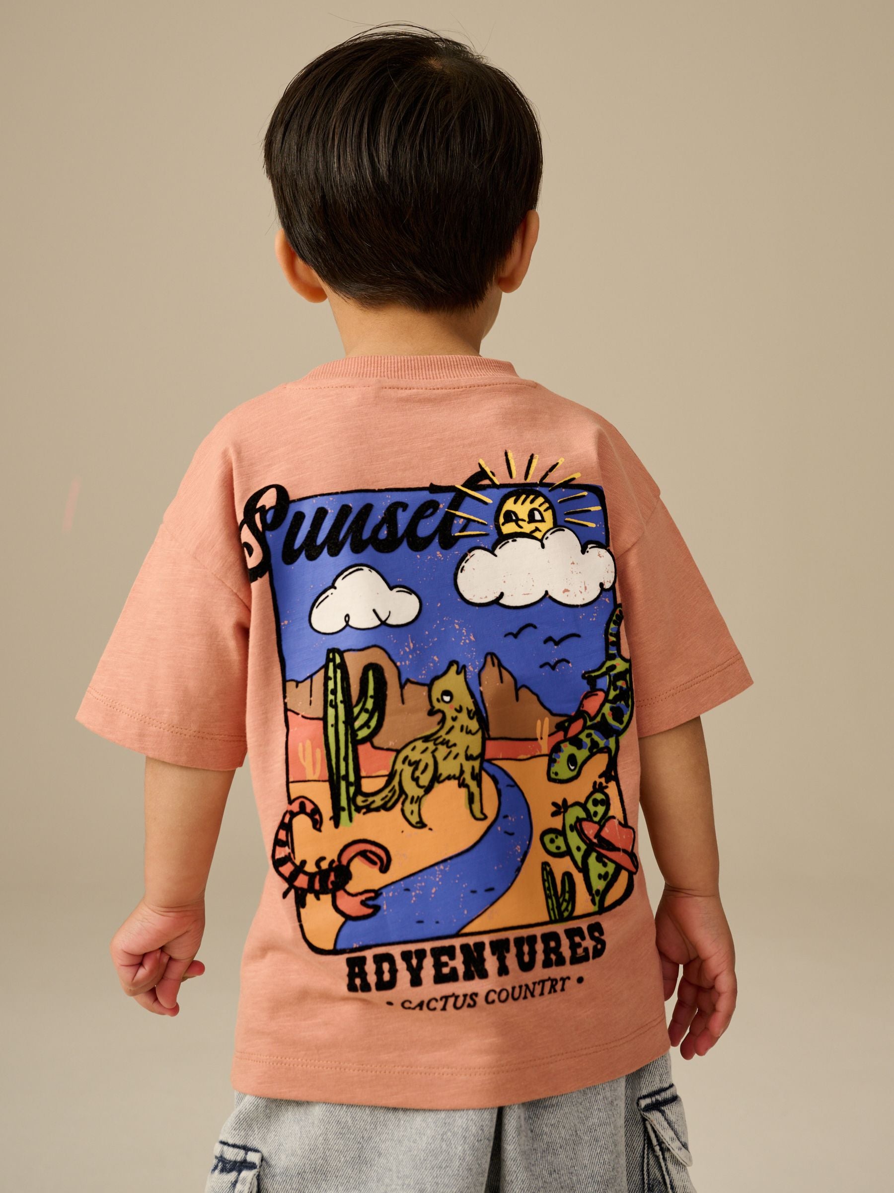 Rust Brown Short Sleeve Back Print 100% Cotton T-Shirt (3mths-7yrs)