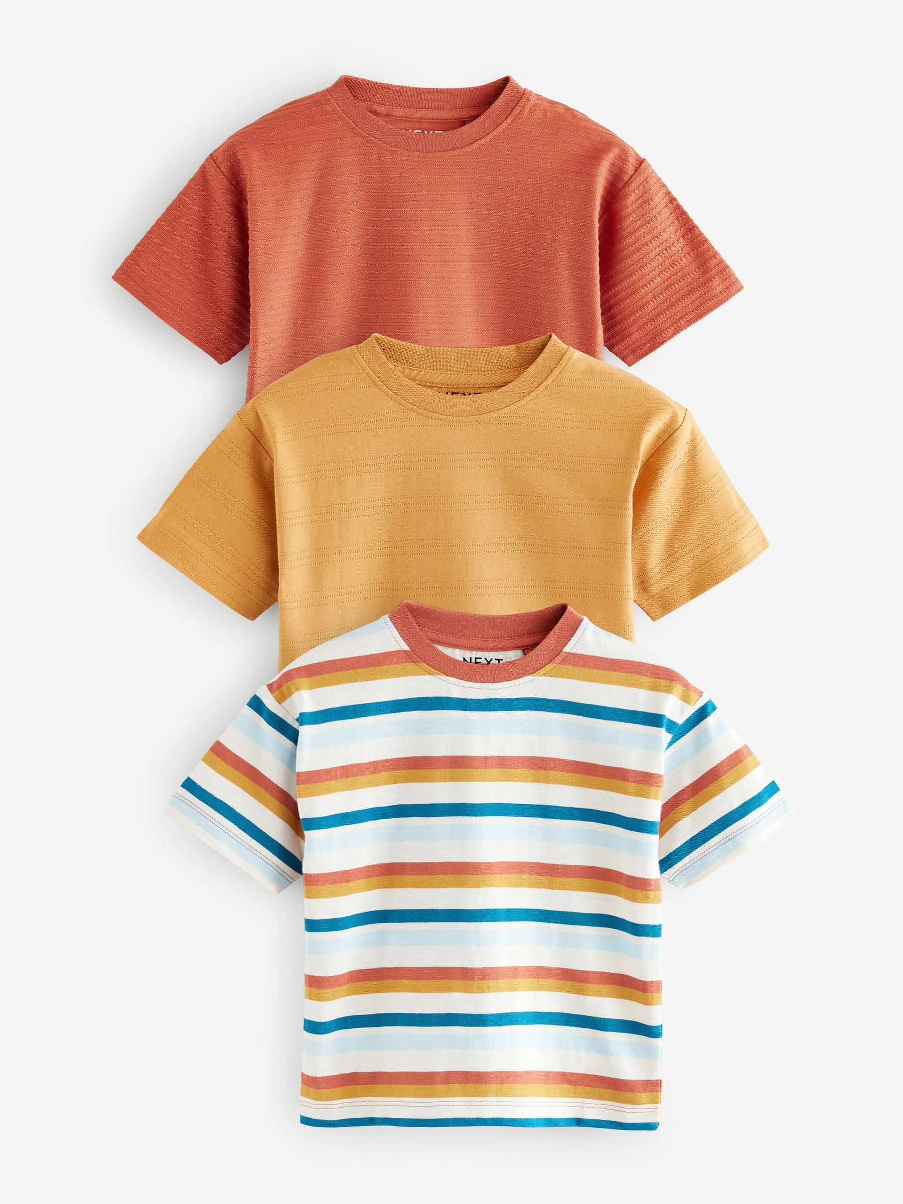 Orange Short Sleeve Textured 100% Cotton T-Shirts 3 Pack (3mths-7yrs)