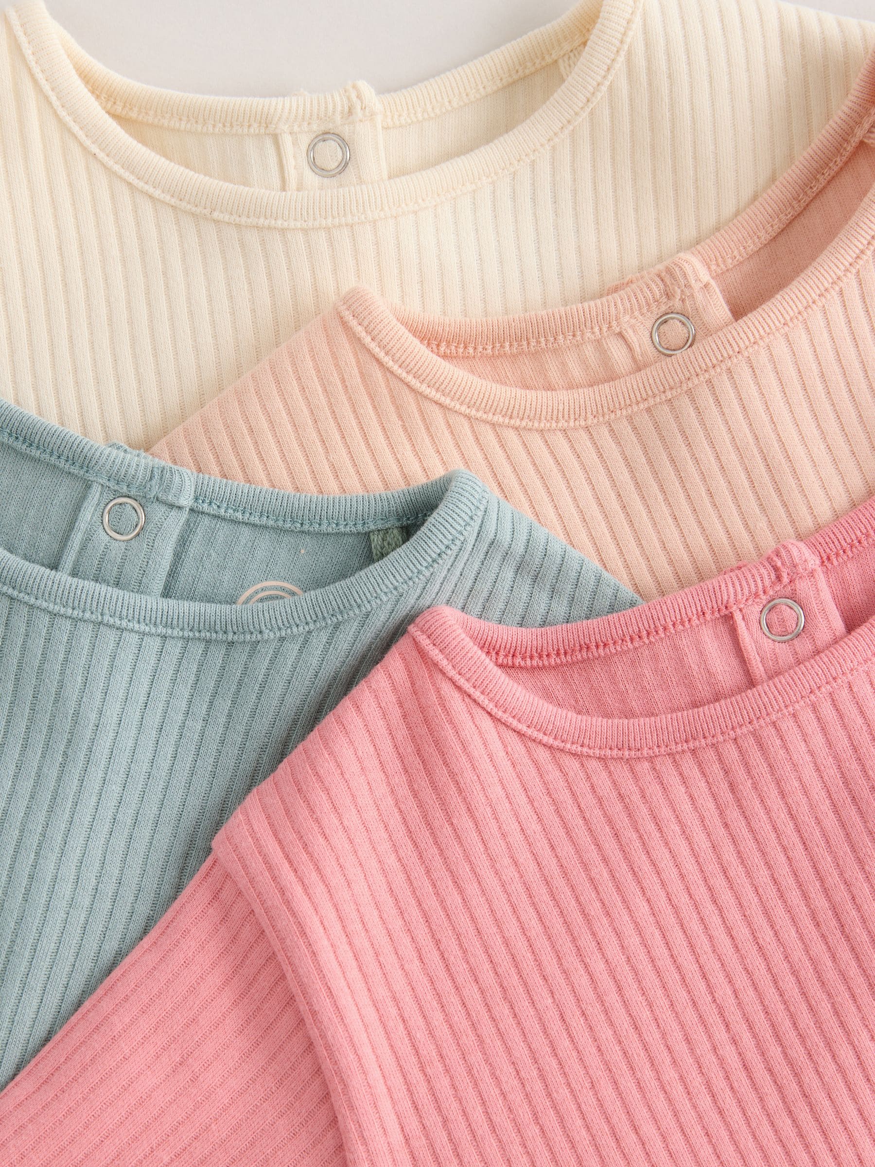 Blue/Pink Baby Long Sleeve Ribbed 100% Cotton Tops 4 Pack