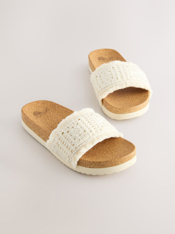 Neutral White Crochet Sliders