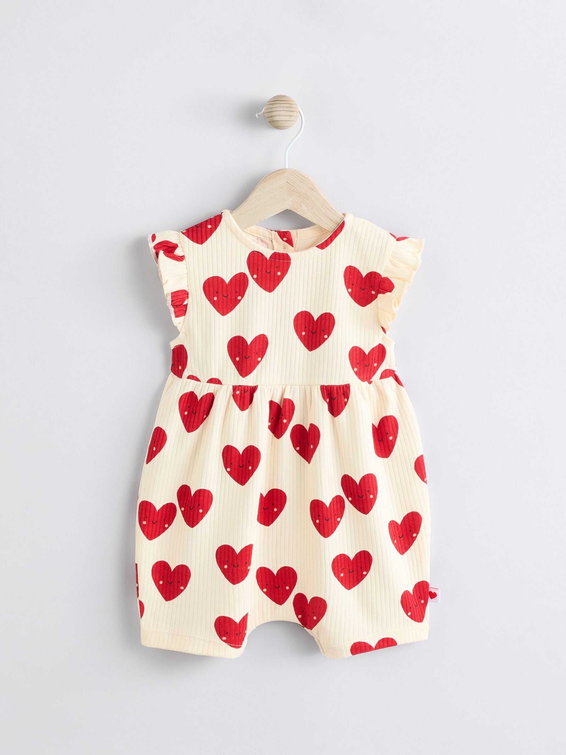 Red Heart Printed Frill Baby 100% Cotton Romper