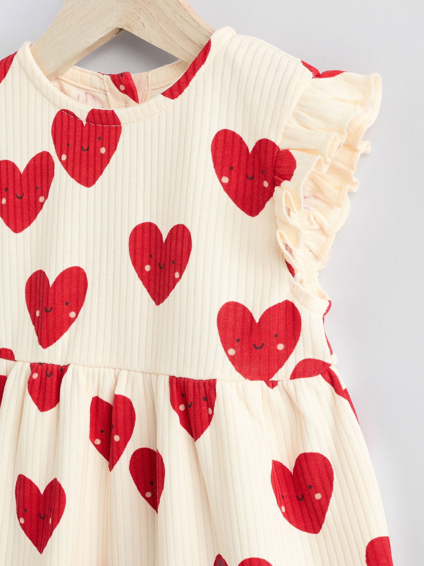 Red Heart Printed Frill Baby 100% Cotton Romper