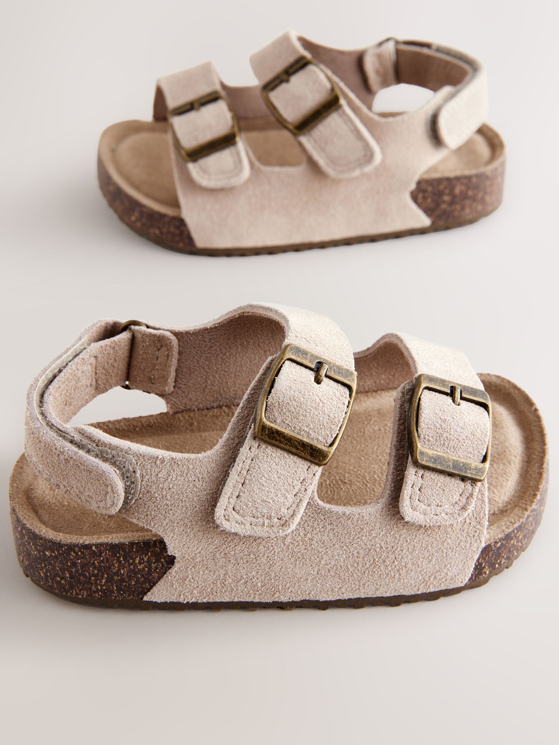 Neutral Wide Fit (G) Leather Double Buckle Cushioned Footbed Sandals