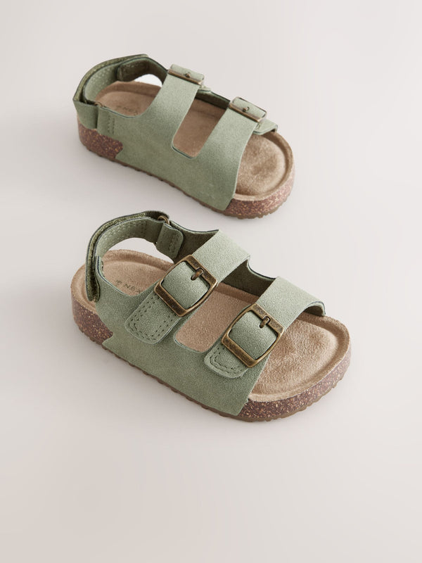 Green Wide Fit (G) Double Buckle Cushioned Footbed Sandals