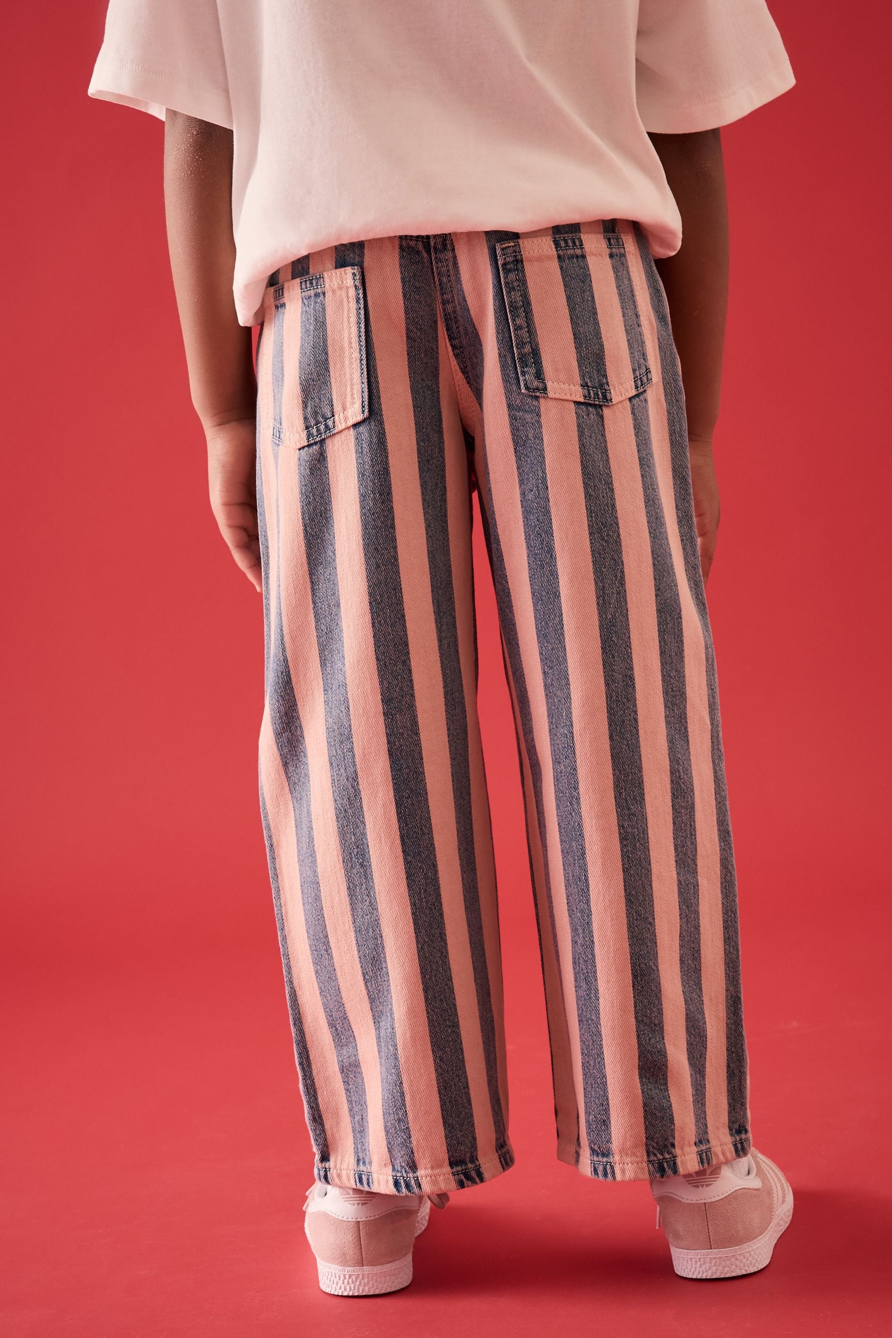 Pink and Denim Stripe 100% Cotton Wide Leg Jeans (3-16yrs)