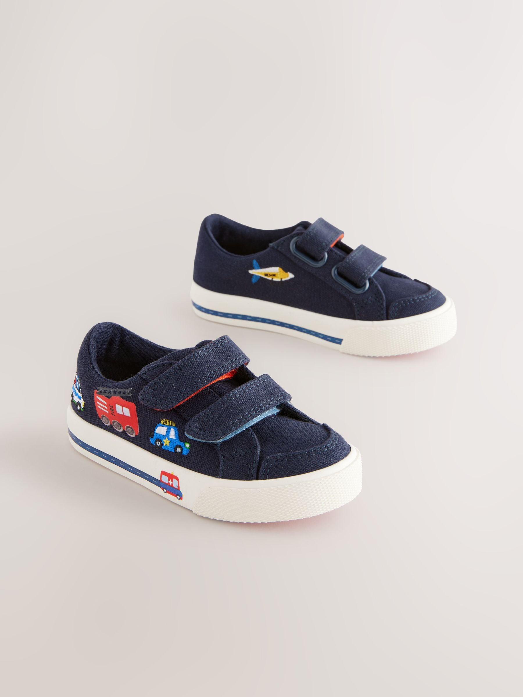 Navy Blue Cars Wide Fit (G) Two Strap Touch Fastening Trainers