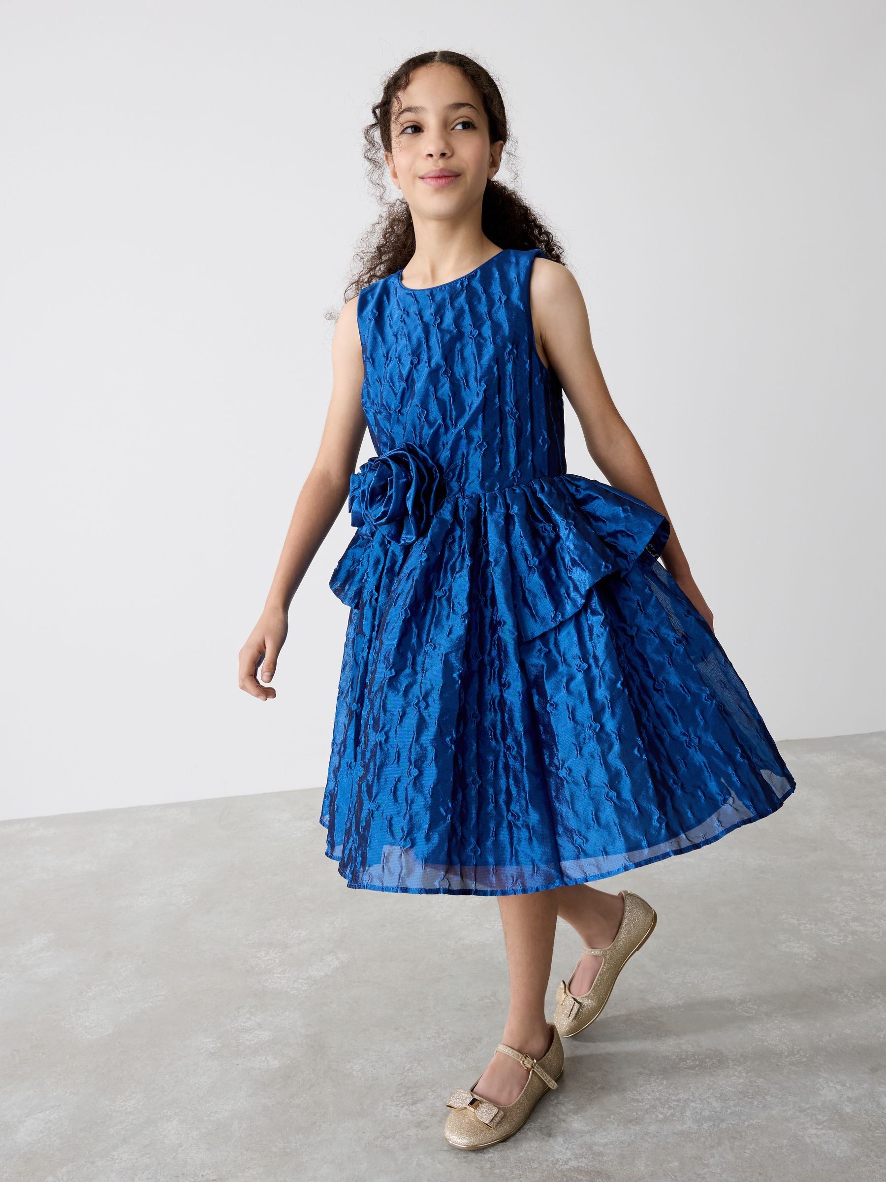 Baker by Ted Baker Blue Cloque Corsage Dress