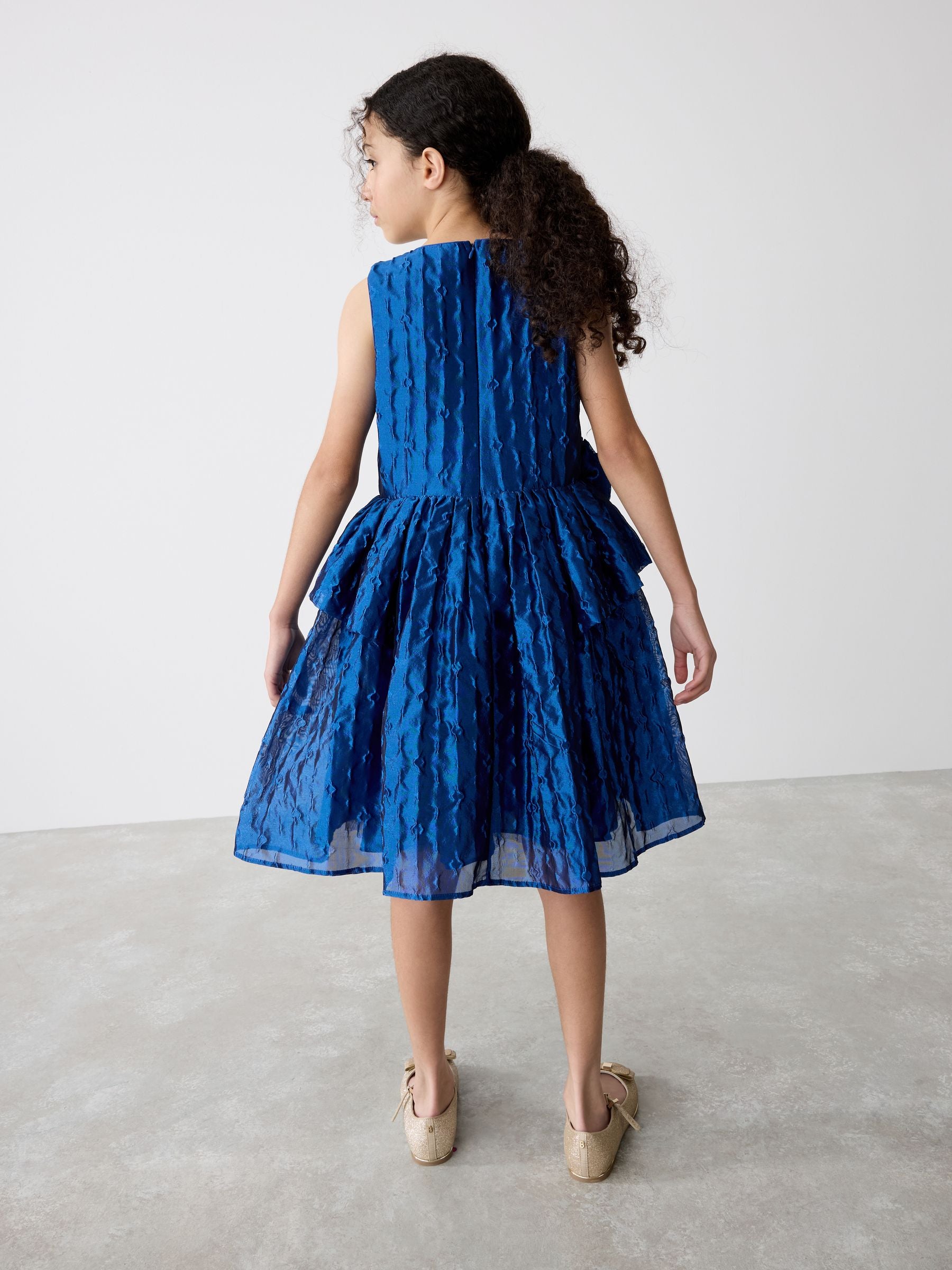 Baker by Ted Baker Blue Cloque Corsage Dress