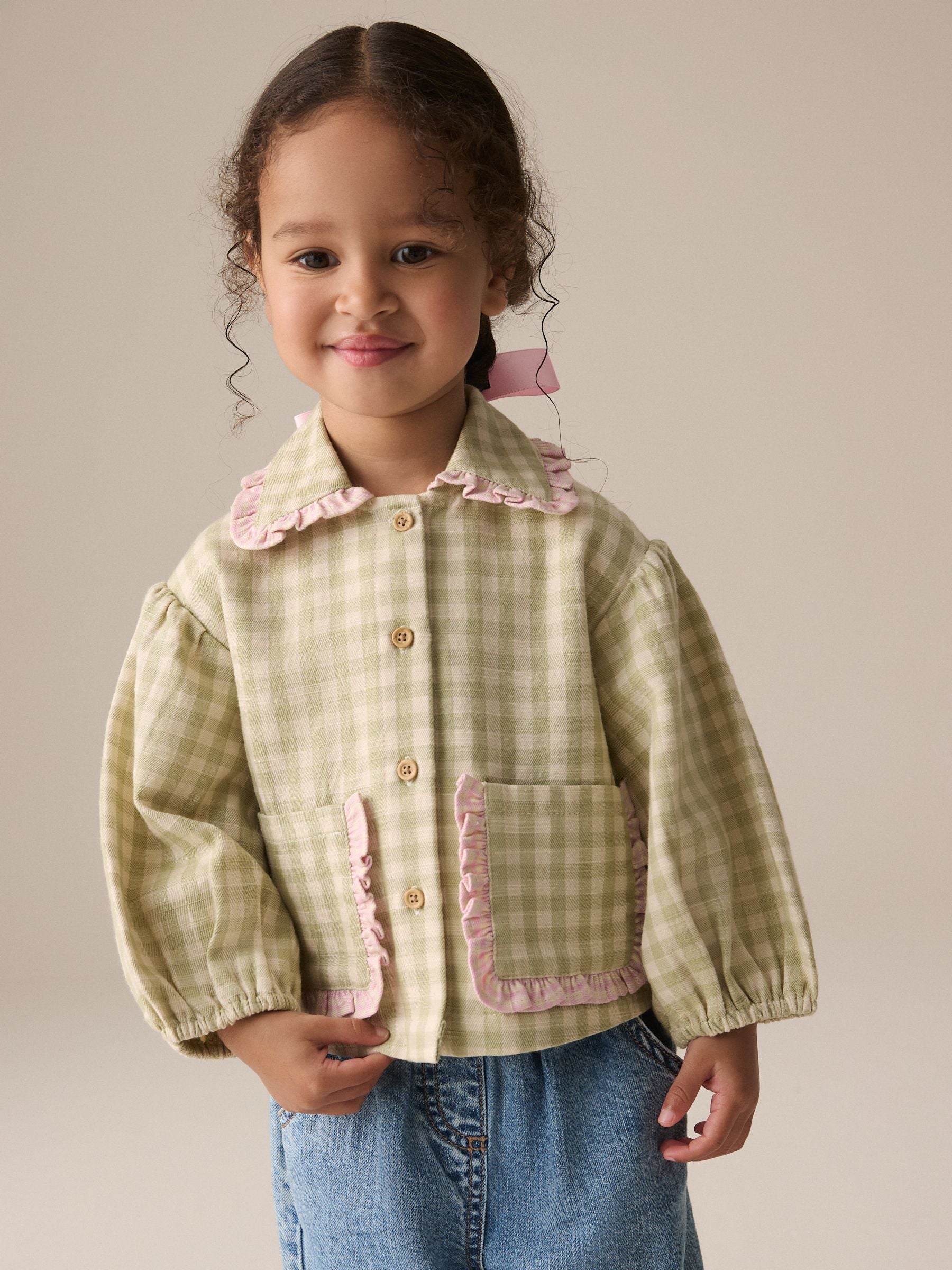 Green Gingham Shirt & Denim Trousers Set (3mths-7yrs)