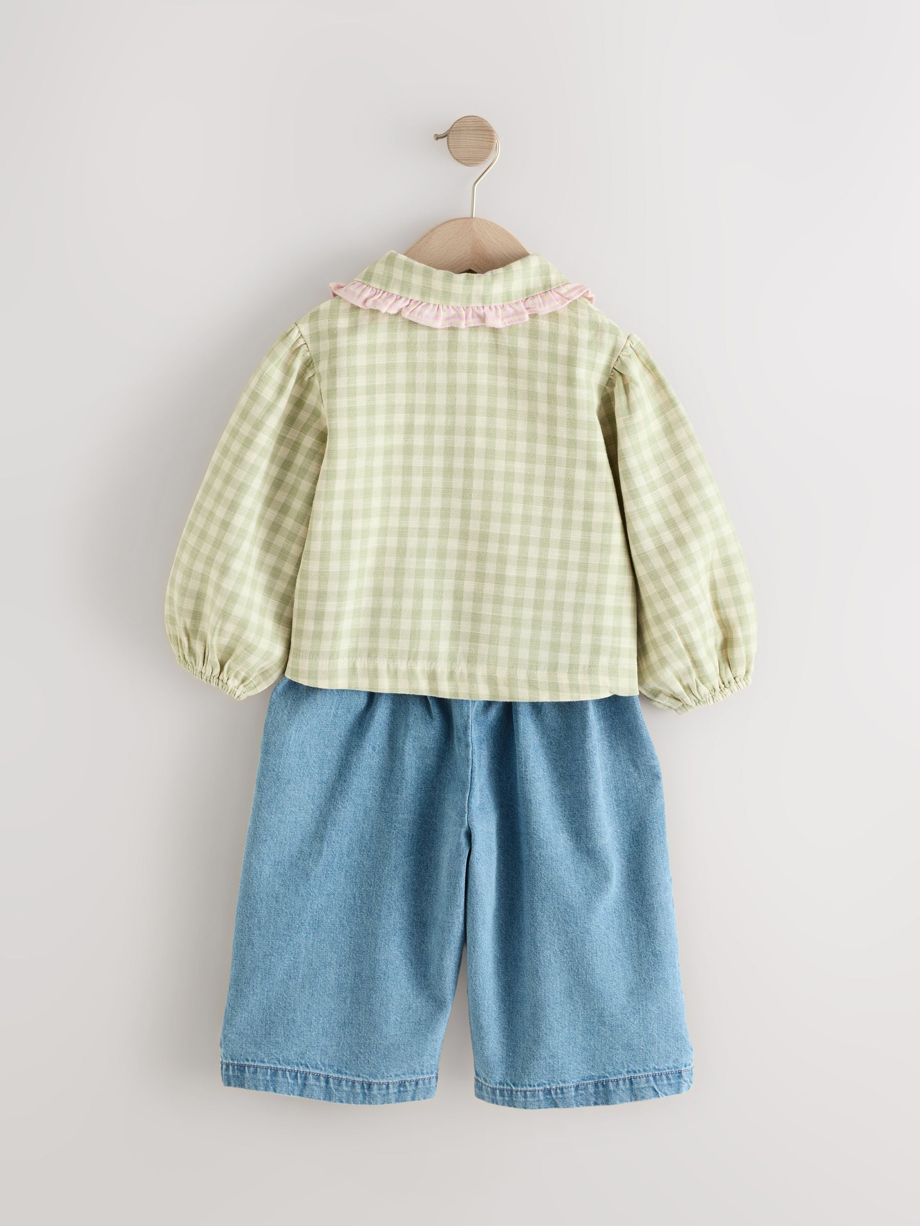 Green Gingham Shirt & Denim Trousers Set (3mths-7yrs)