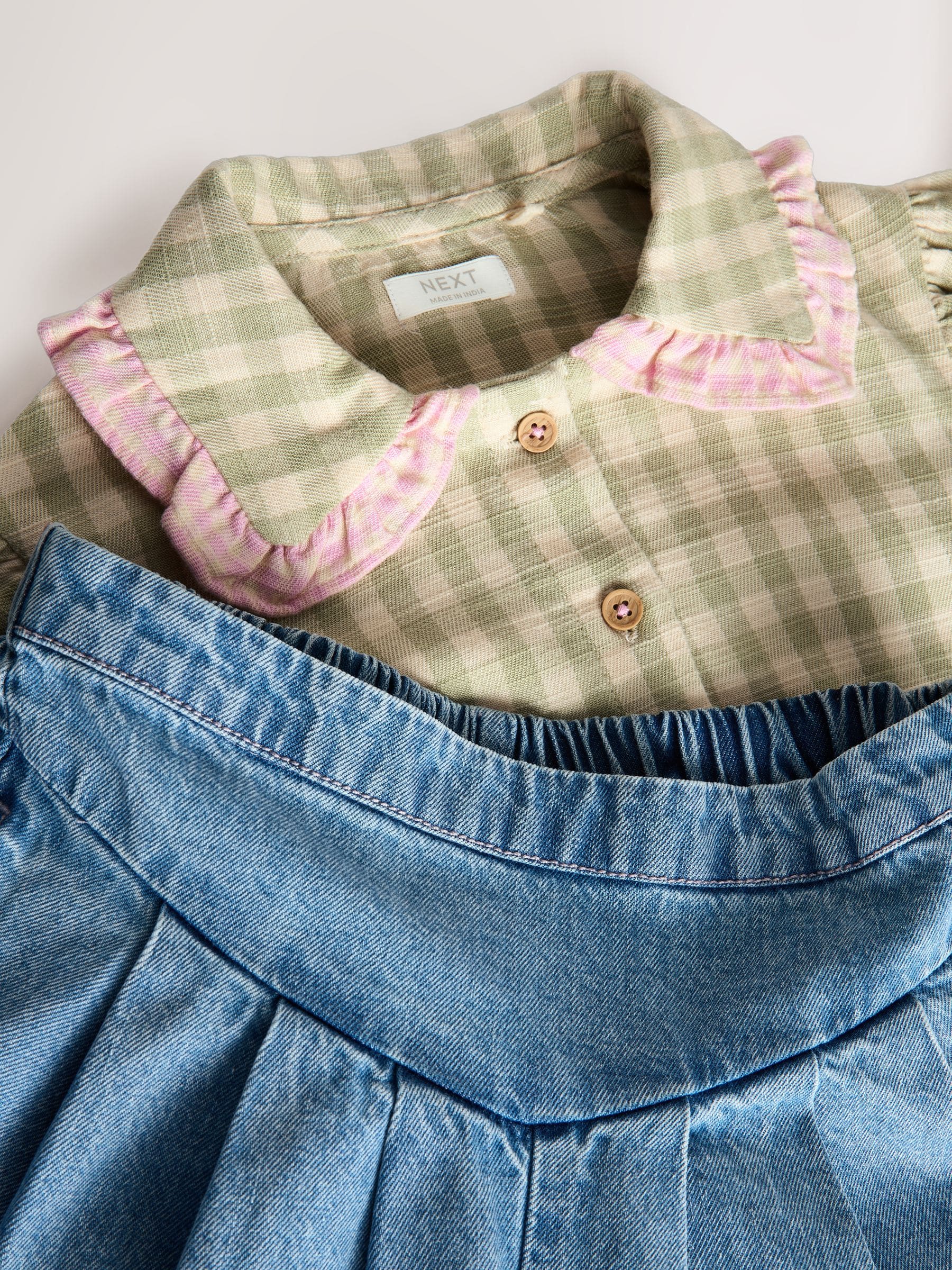 Green Gingham Shirt & Denim Trousers Set (3mths-7yrs)