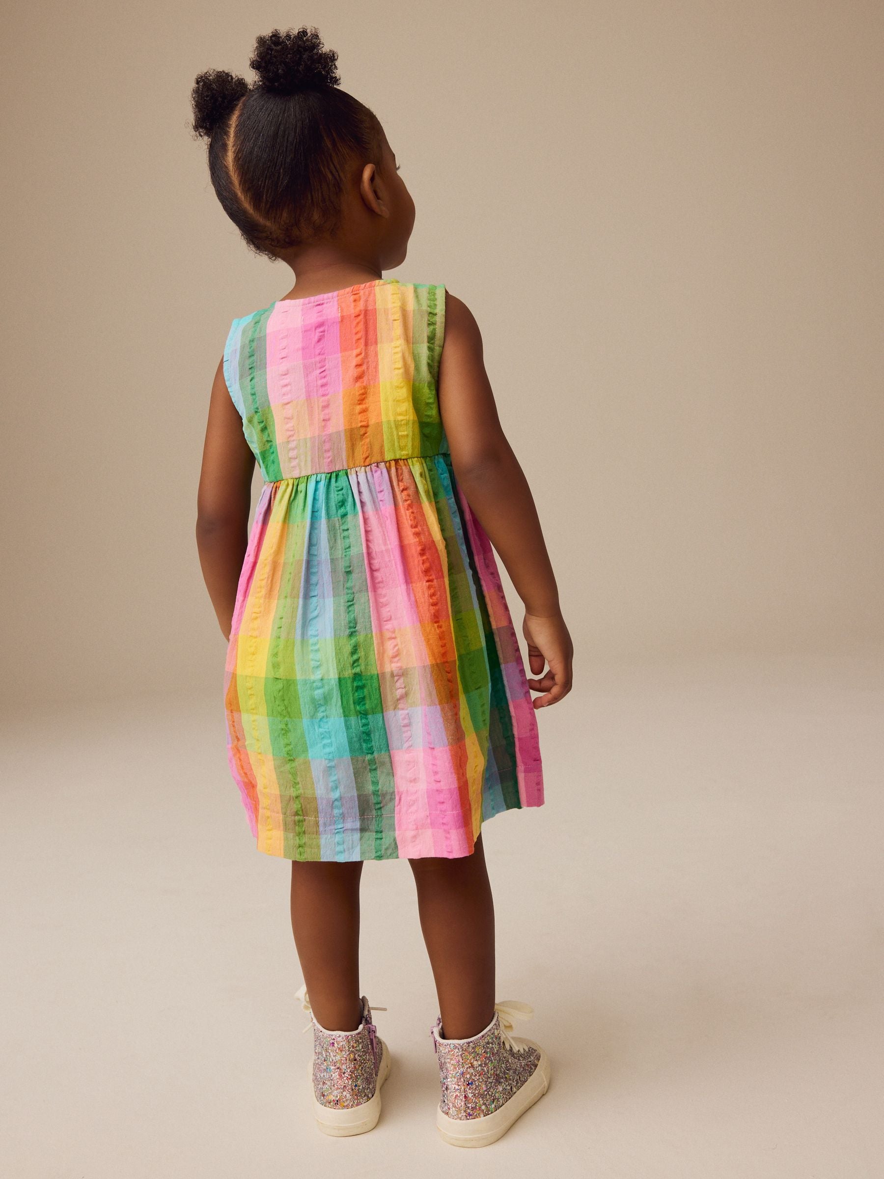 Rainbow Check Sleeveless Pocket 100% Cotton Dress (3mths-8yrs)