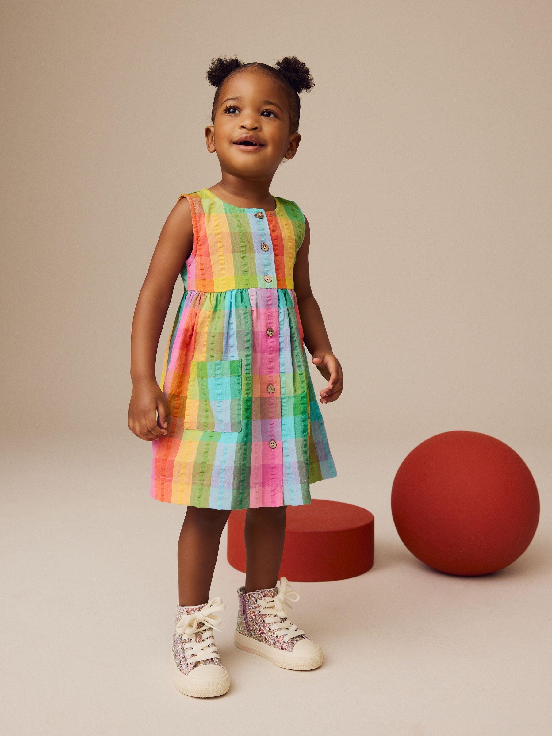 Rainbow Check Sleeveless Pocket 100% Cotton Dress (3mths-8yrs)