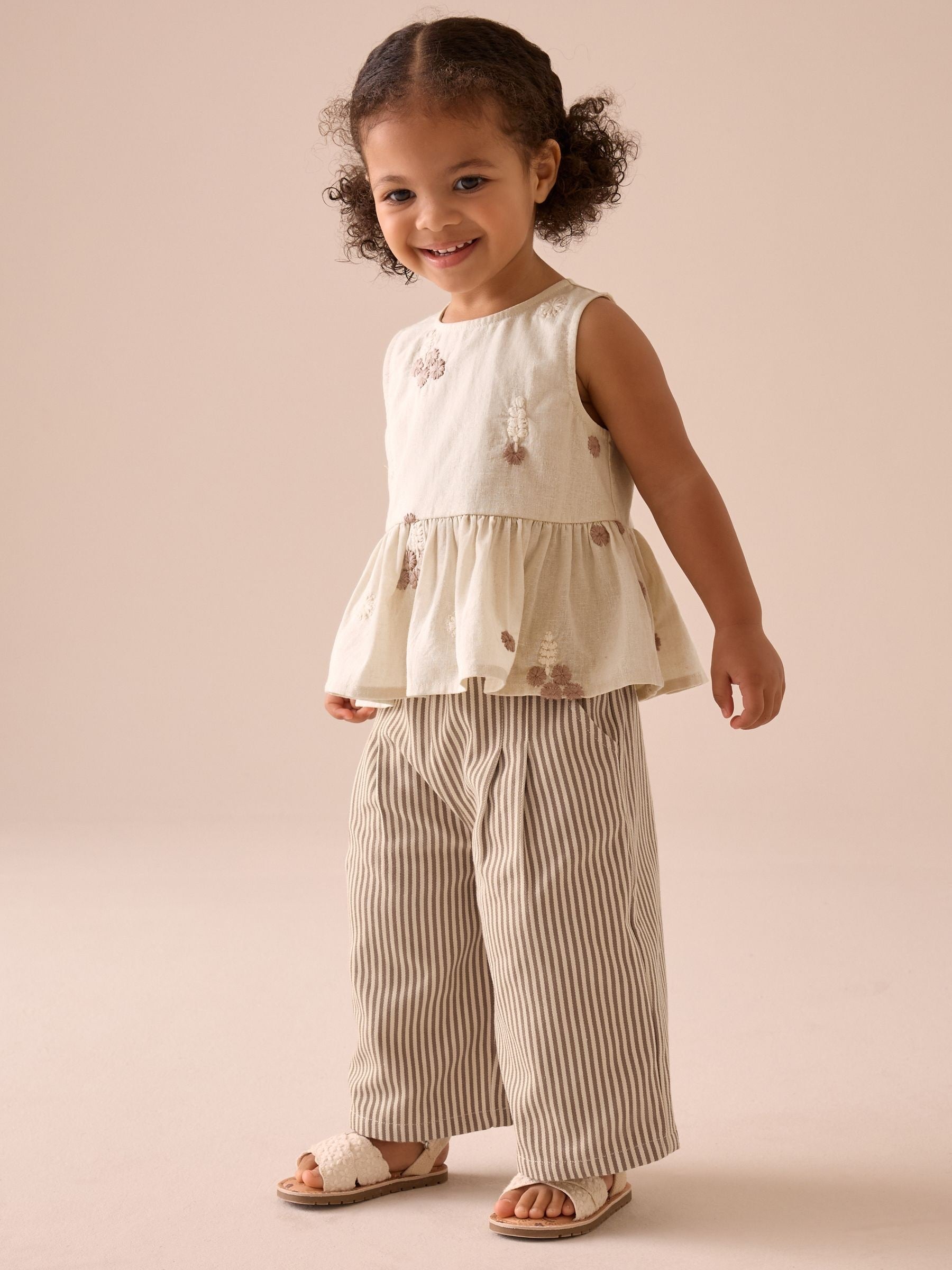 Ecru Cream Embroidered Blouse and Trousers Co-ord Set (3mths-8yrs)