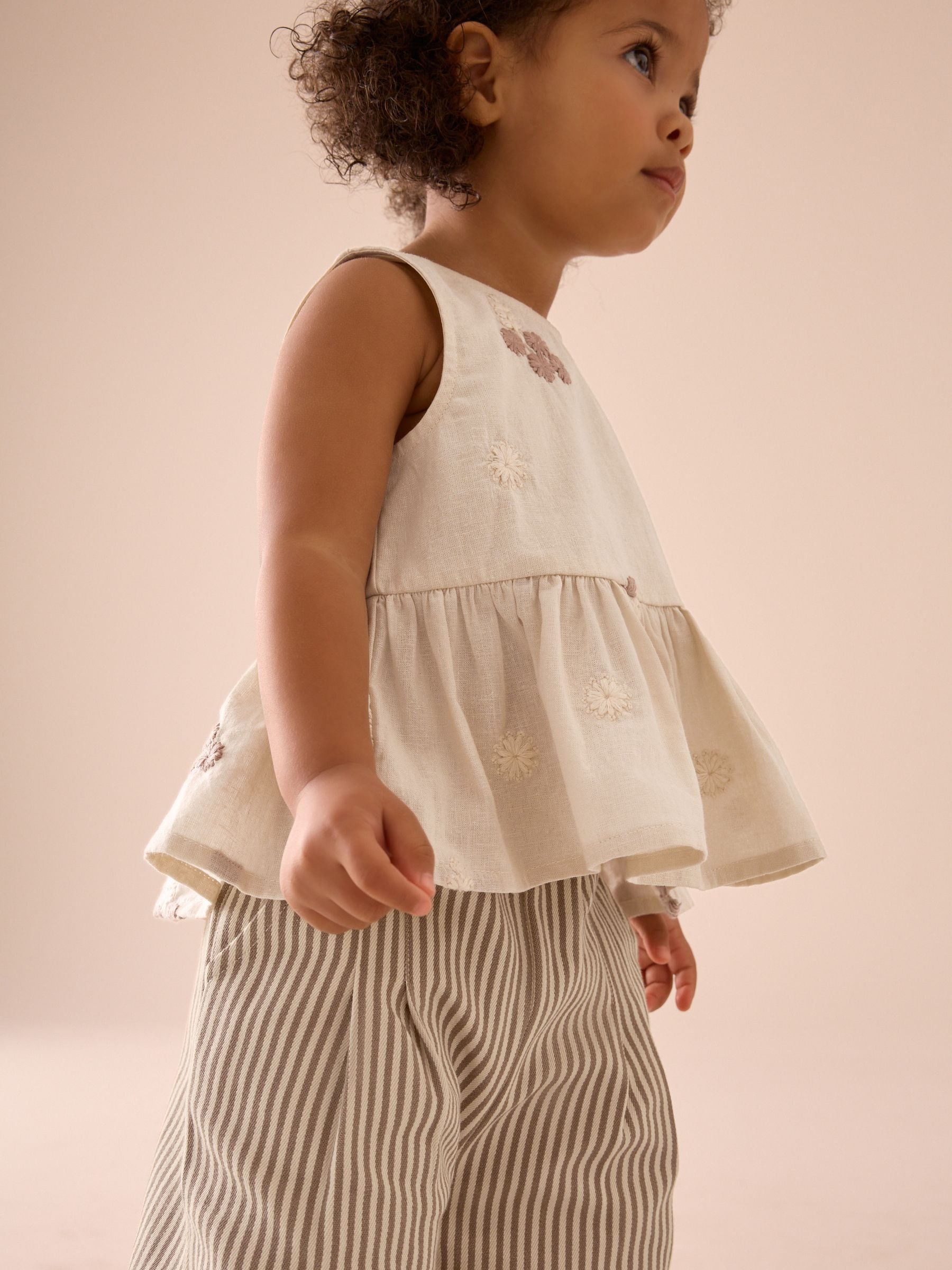 Ecru Cream Embroidered Blouse and Trousers Co-ord Set (3mths-8yrs)