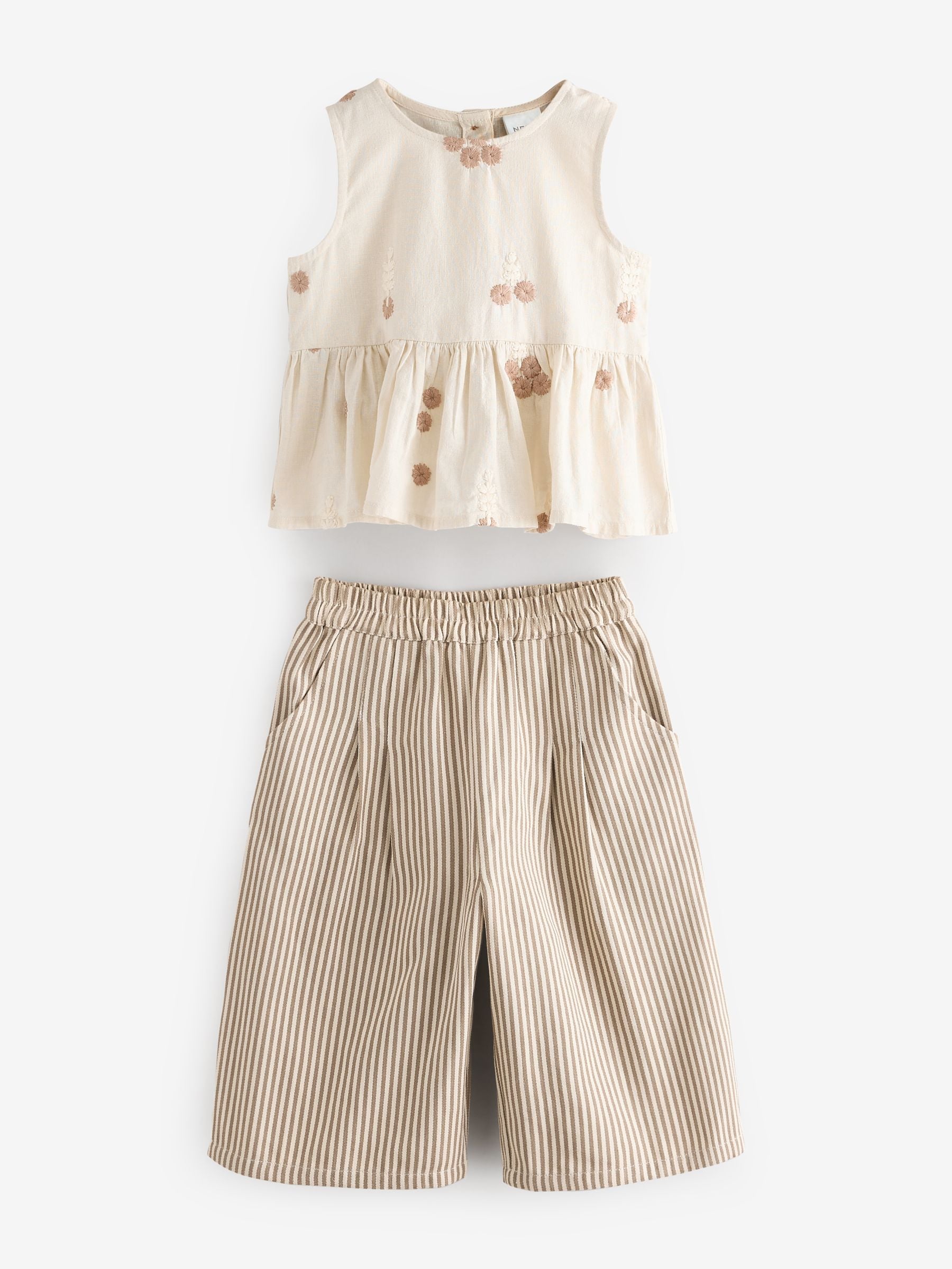 Ecru Cream Embroidered Blouse and Trousers Co-ord Set (3mths-8yrs)