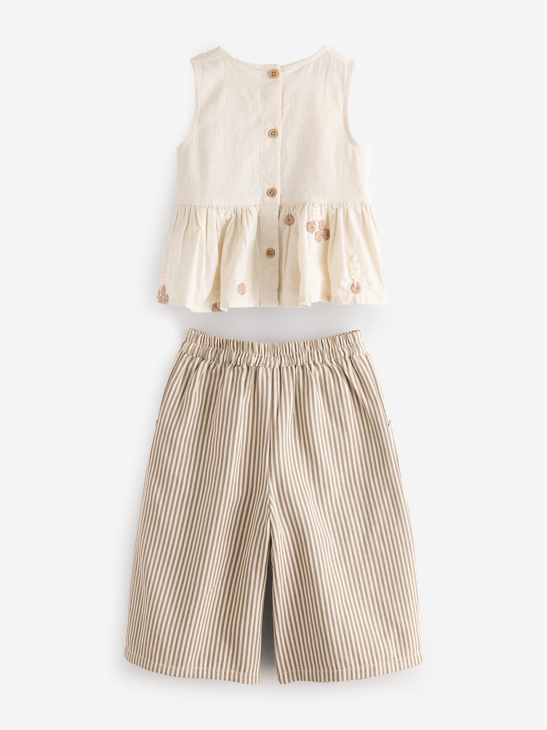 Ecru Cream Embroidered Blouse and Trousers Co-ord Set (3mths-8yrs)