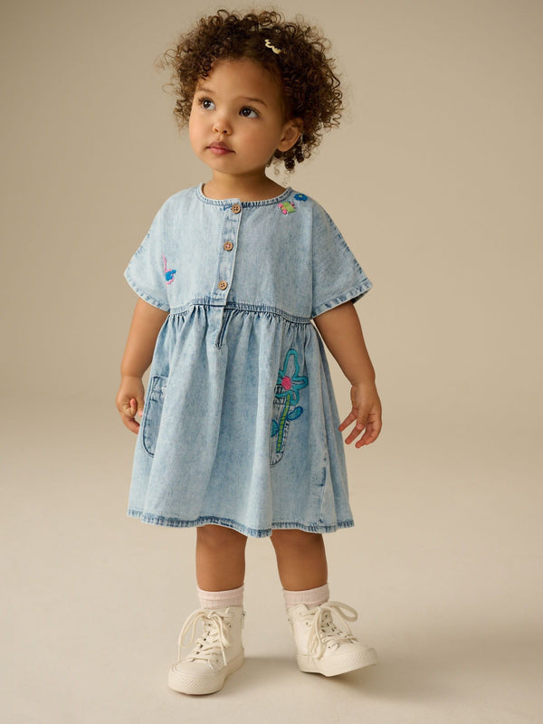 Denim Embroidered Relaxed 100% Cotton Dress (3mths-8yrs)