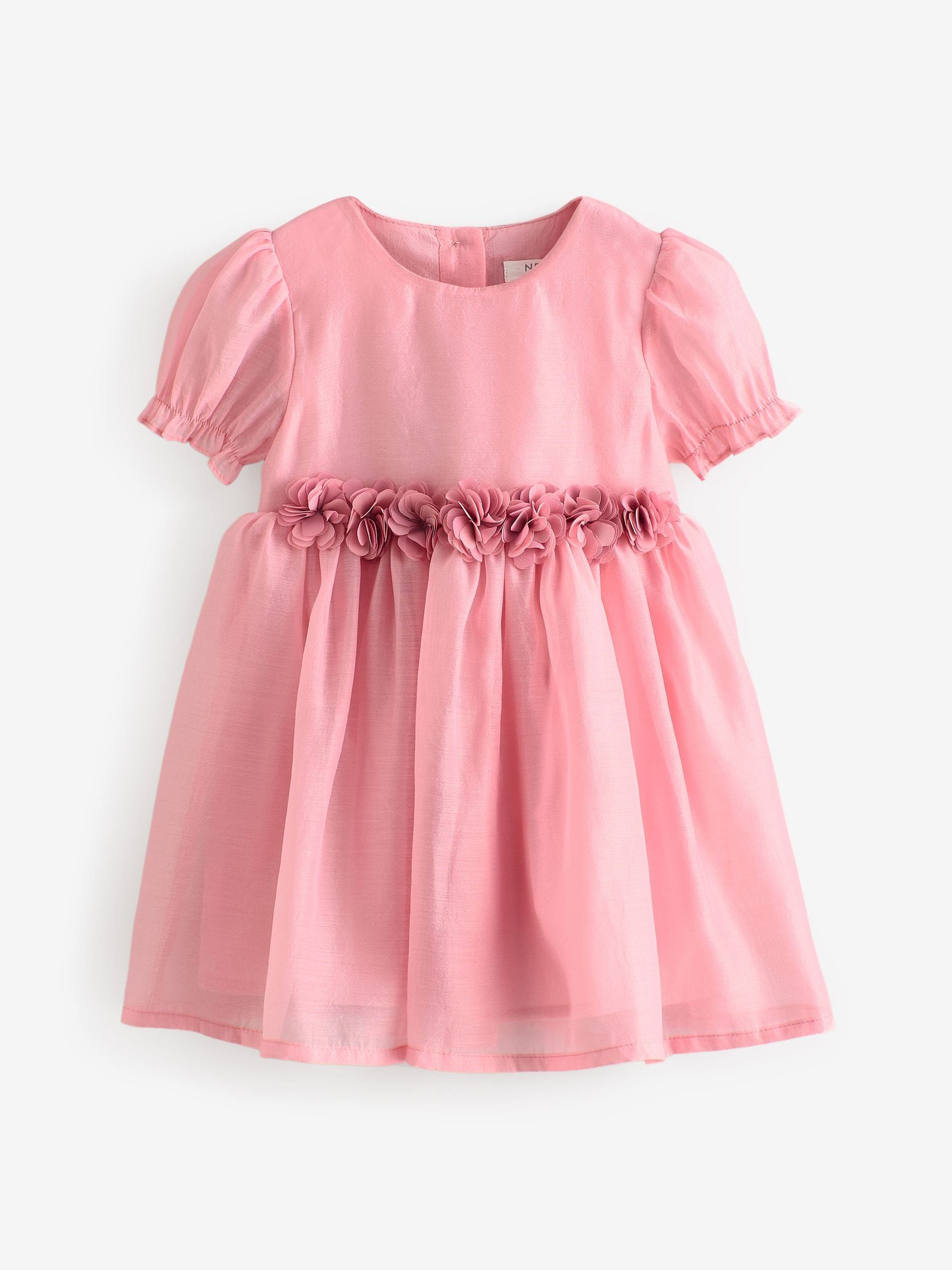 Pink Girl Corsage Flower Print Dress (3mths-8yrs)