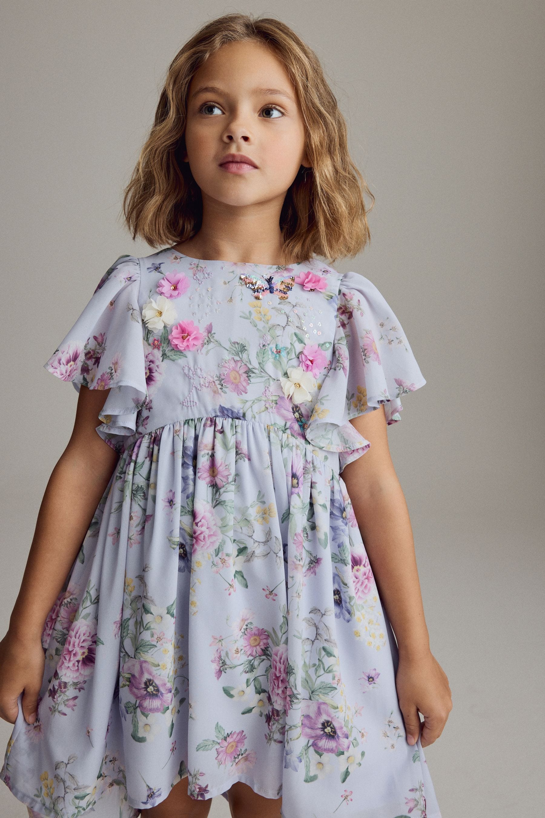 Lilac Purple Angel Sleeve Embellished Dress (3-16yrs)